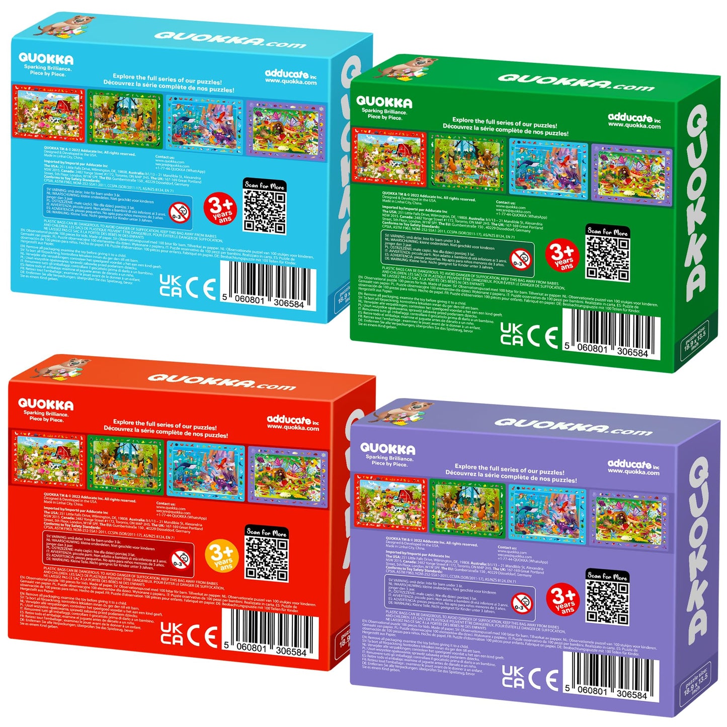 QUOKKA 100-Piece Puzzles for Kids 4-8 – 4-in-1 Set with Search & Find Animals & Bugs