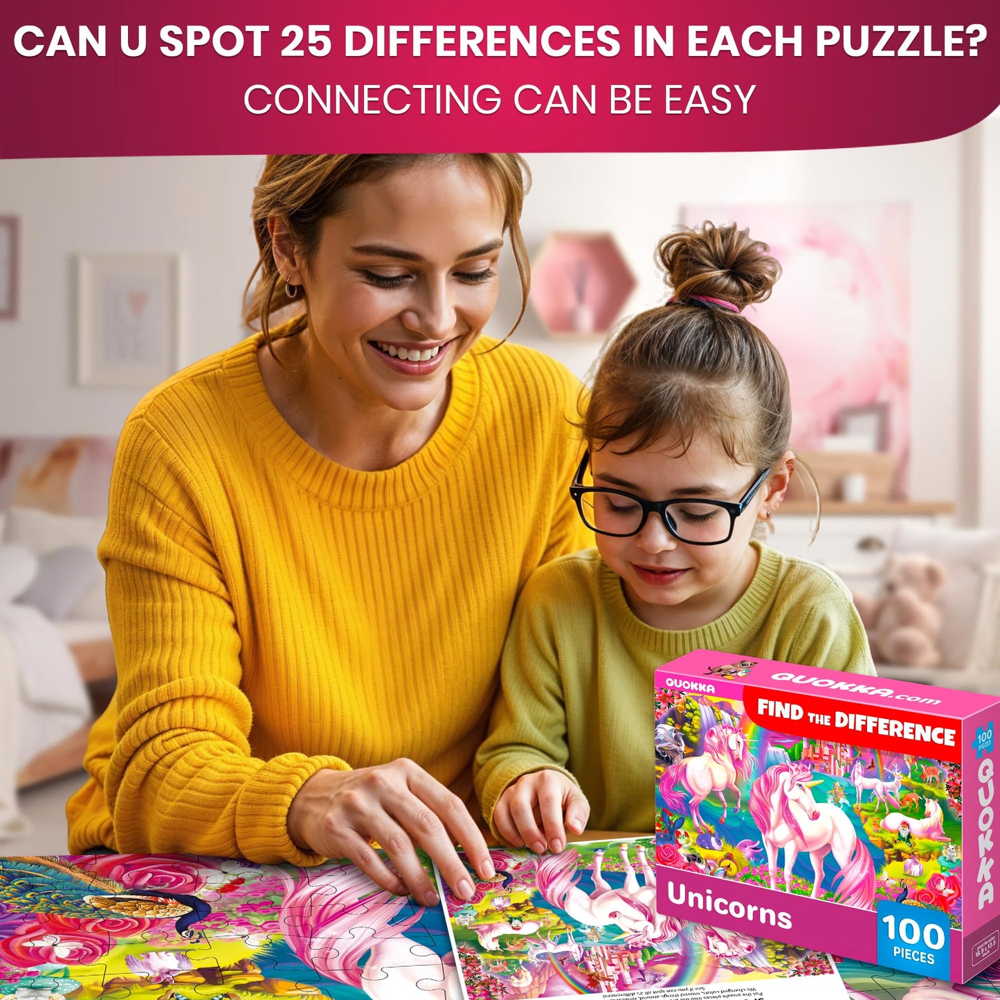 QUOKKA 100-Piece Puzzles – 4 Jigsaws for Kids 4–10 (Unicorn, Mermaid, Castle)