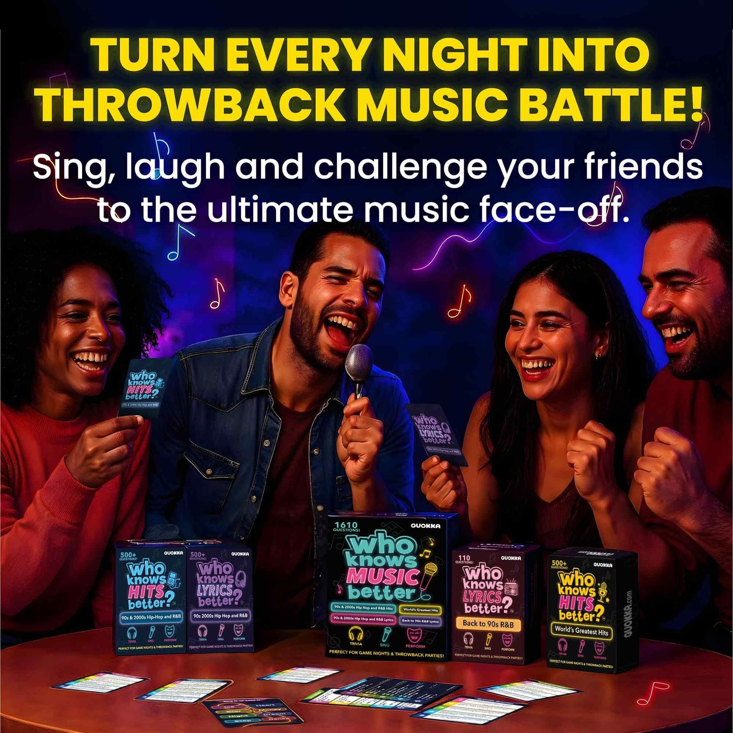 QUOKKA 1610 Music Trivia – 4 Pack Ultimate Music Game Box for 90s & 2000s Fans