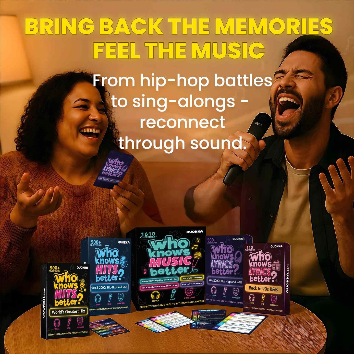 QUOKKA 1610 Music Trivia – 4 Pack Ultimate Music Game Box for 90s & 2000s Fans
