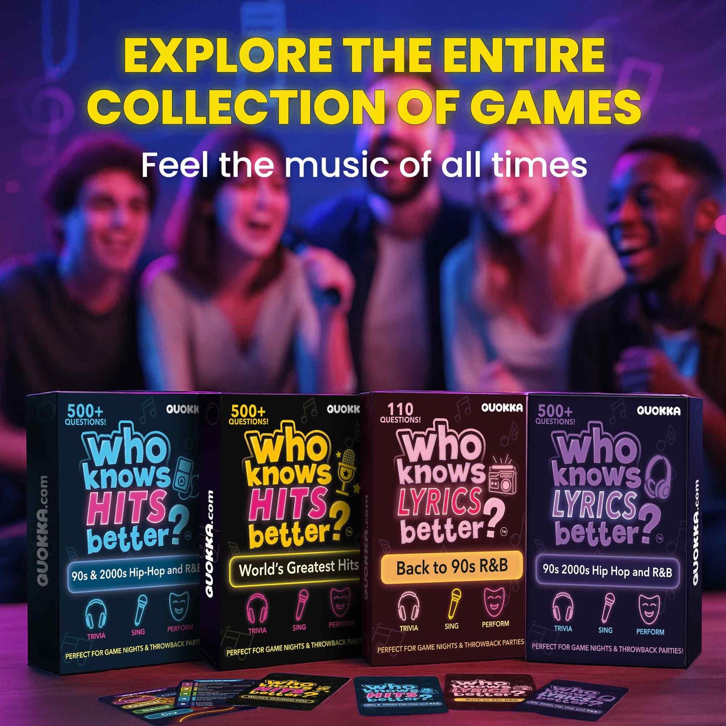 QUOKKA 1610 Music Trivia – 4 Pack Ultimate Music Game Box for 90s & 2000s Fans