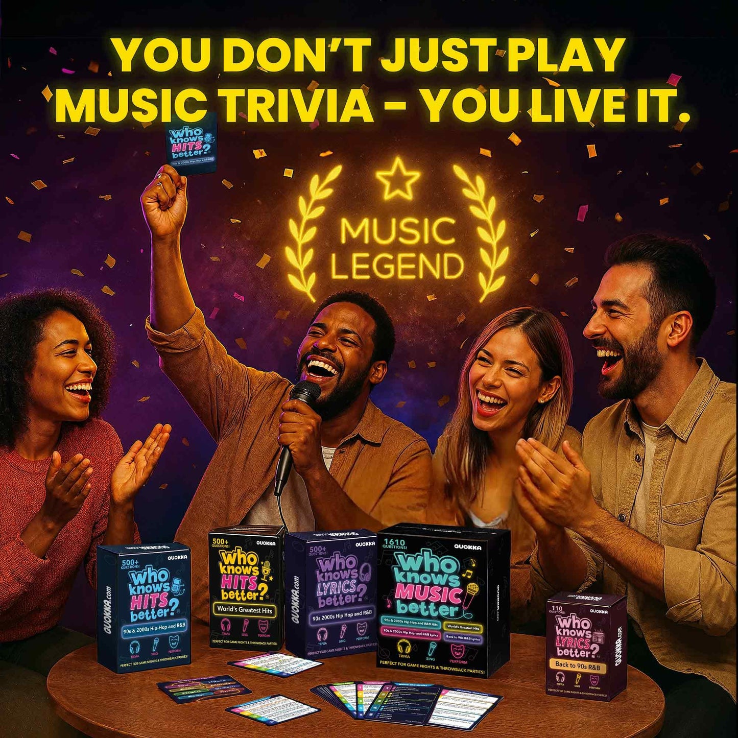 QUOKKA 1610 Music Trivia – 4 Pack Ultimate Music Game Box for 90s & 2000s Fans
