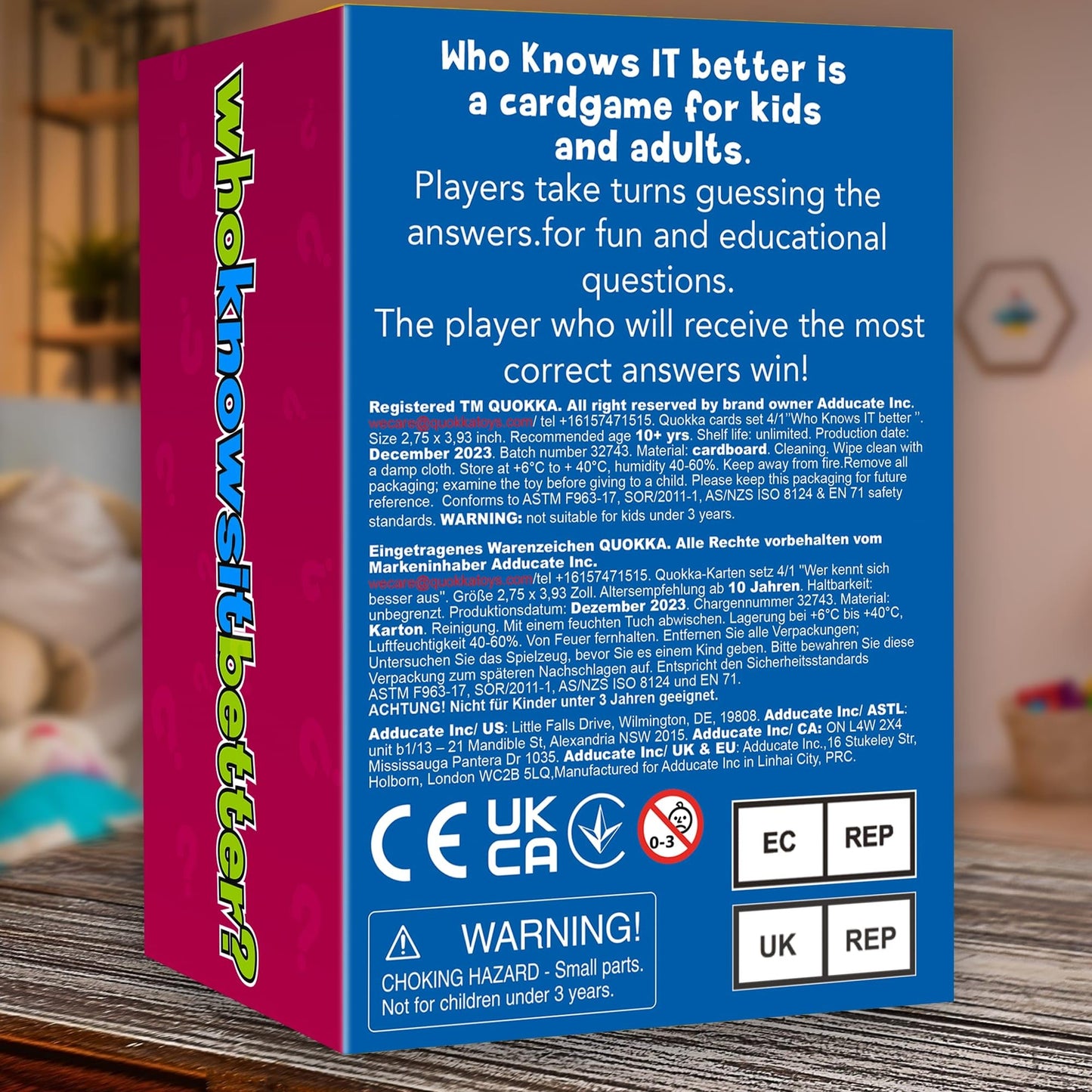 QUOKKA 4-in-1 Family Card Trivia Game | Who Knows Better? | Educational Fun for All Ages