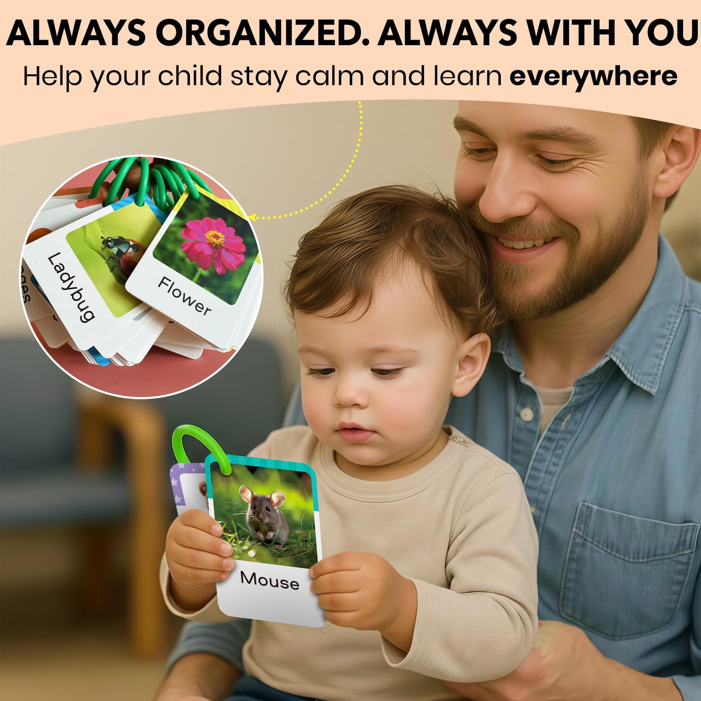 QUOKKA 225 Toddler Flash Cards with Rings – Real-Life Learning for Ages 1–3