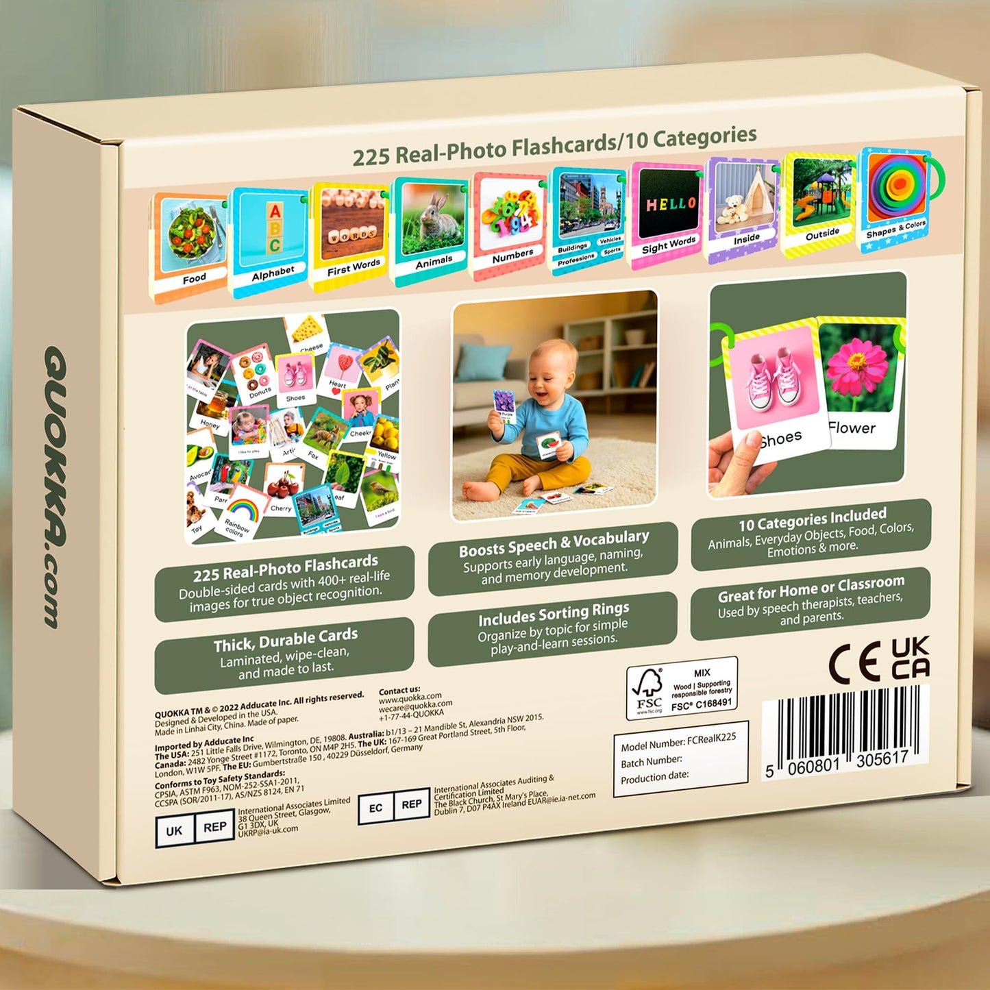 QUOKKA 225 Toddler Flash Cards with Rings – Real-Life Learning for Ages 1–3