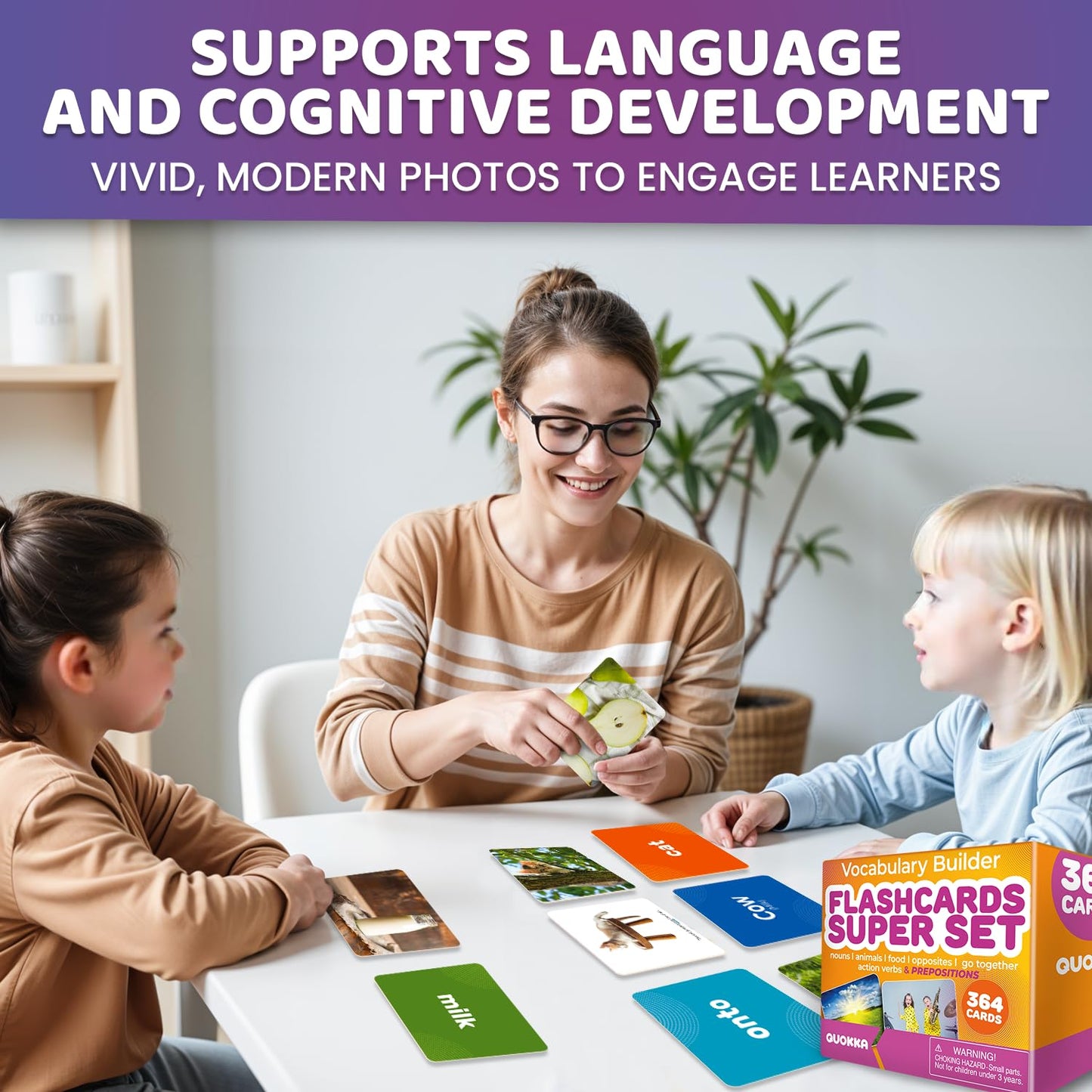 QUOKKA 364 Flash Cards for Kids and Adults — Real-Life Large Preschool Cards for Speech Therapy, ABA, ESL Teaching, Pre-K to 3rd Grade — 7 Categories with Prepositions