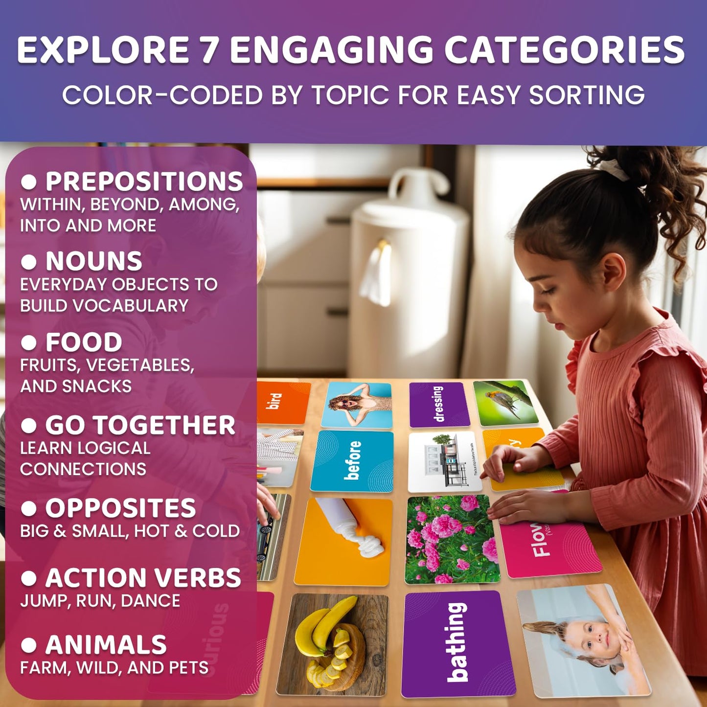 QUOKKA 364 Flash Cards for Kids and Adults — Real-Life Large Preschool Cards for Speech Therapy, ABA, ESL Teaching, Pre-K to 3rd Grade — 7 Categories with Prepositions