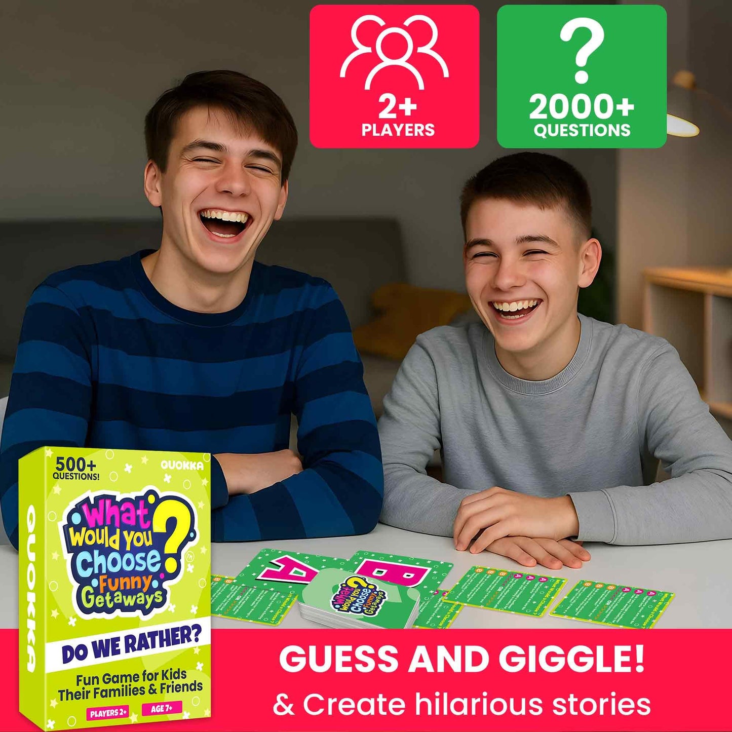 QUOKKA 4-Pack Card Game – 2000+ Hilarious Questions for Family, Parties & Travel
