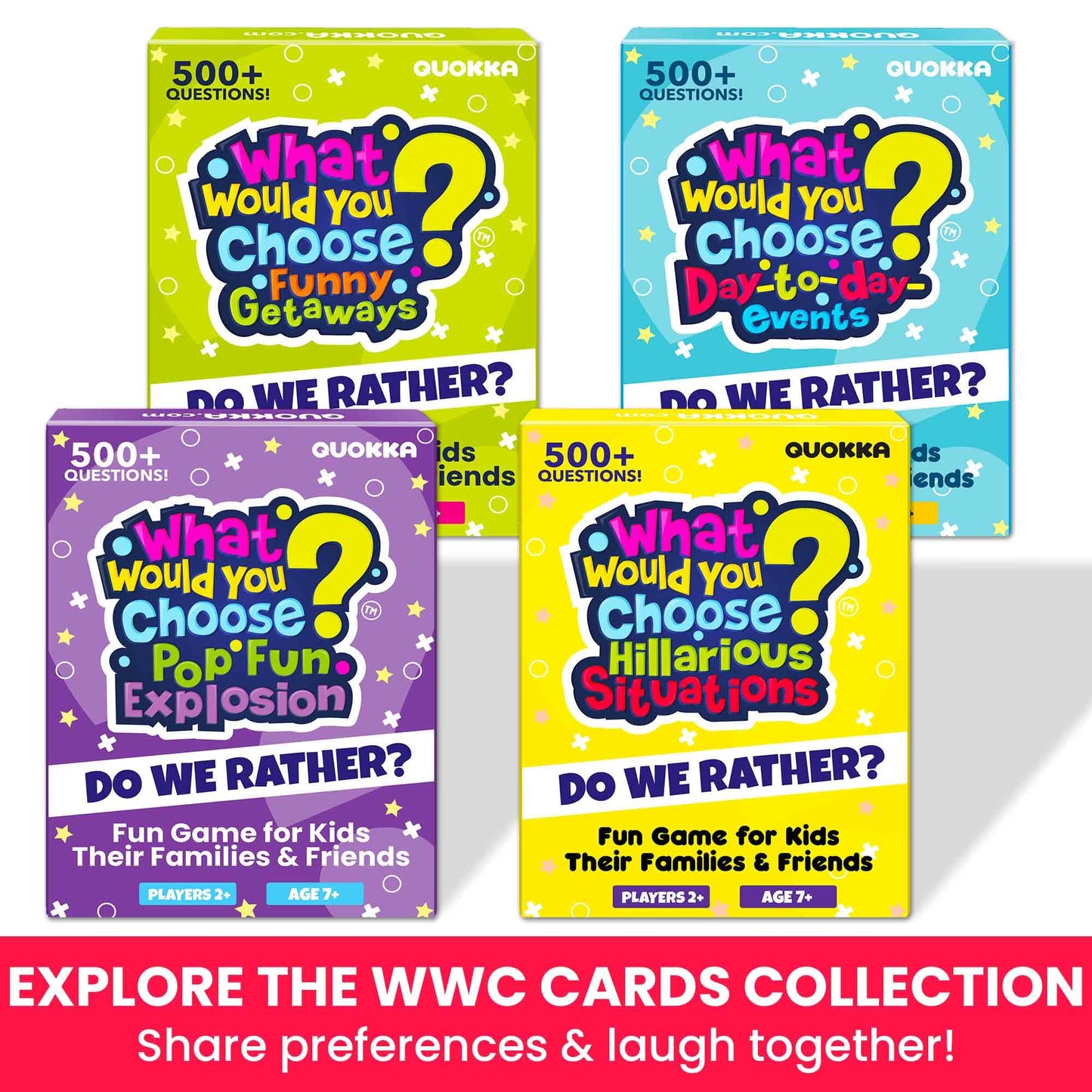 QUOKKA 4-Pack Card Game – 2000+ Hilarious Questions for Family, Parties & Travel