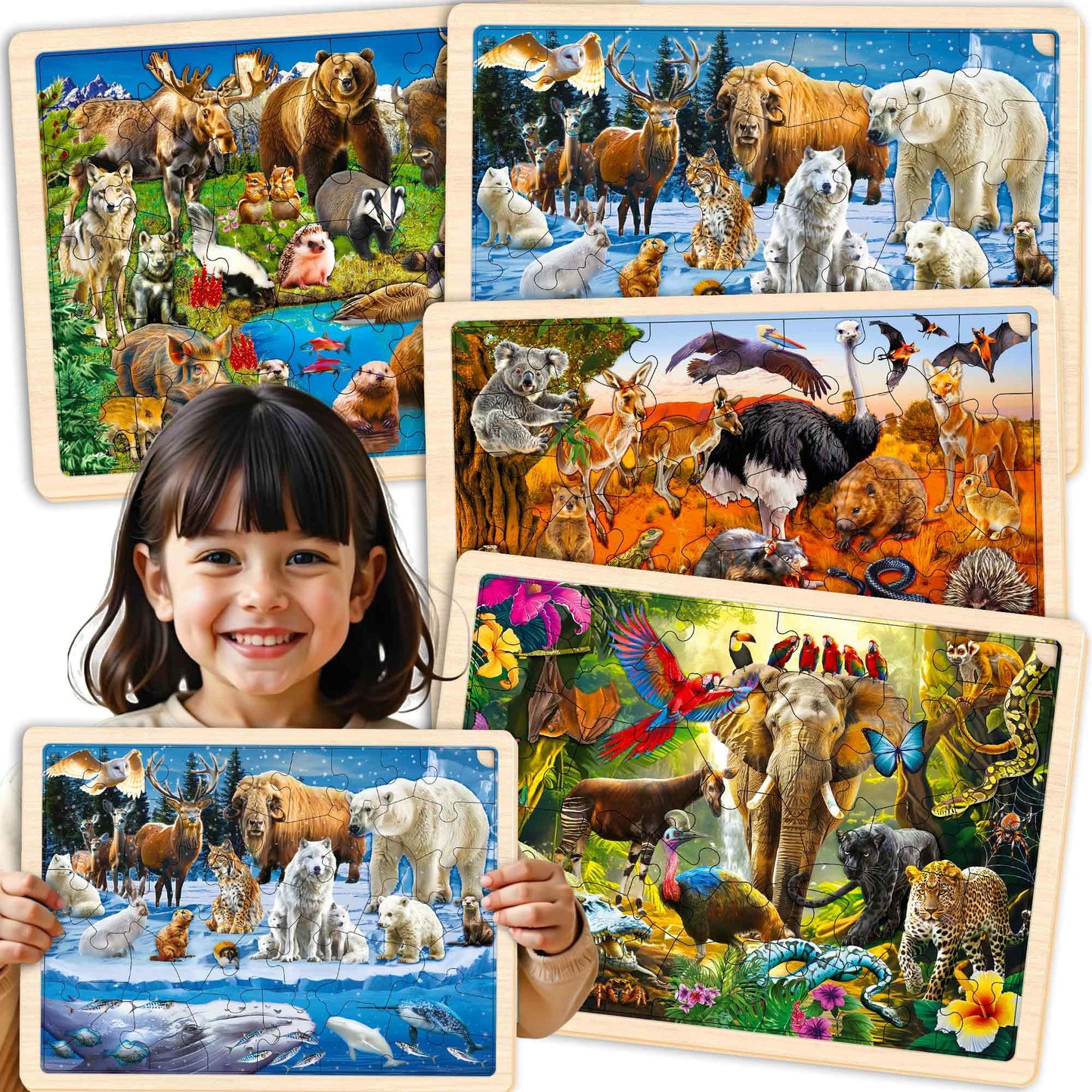 QUOKKA 4-Set Puzzles – 36-Piece Wooden Montessori Animal Puzzles for Ages 3-8