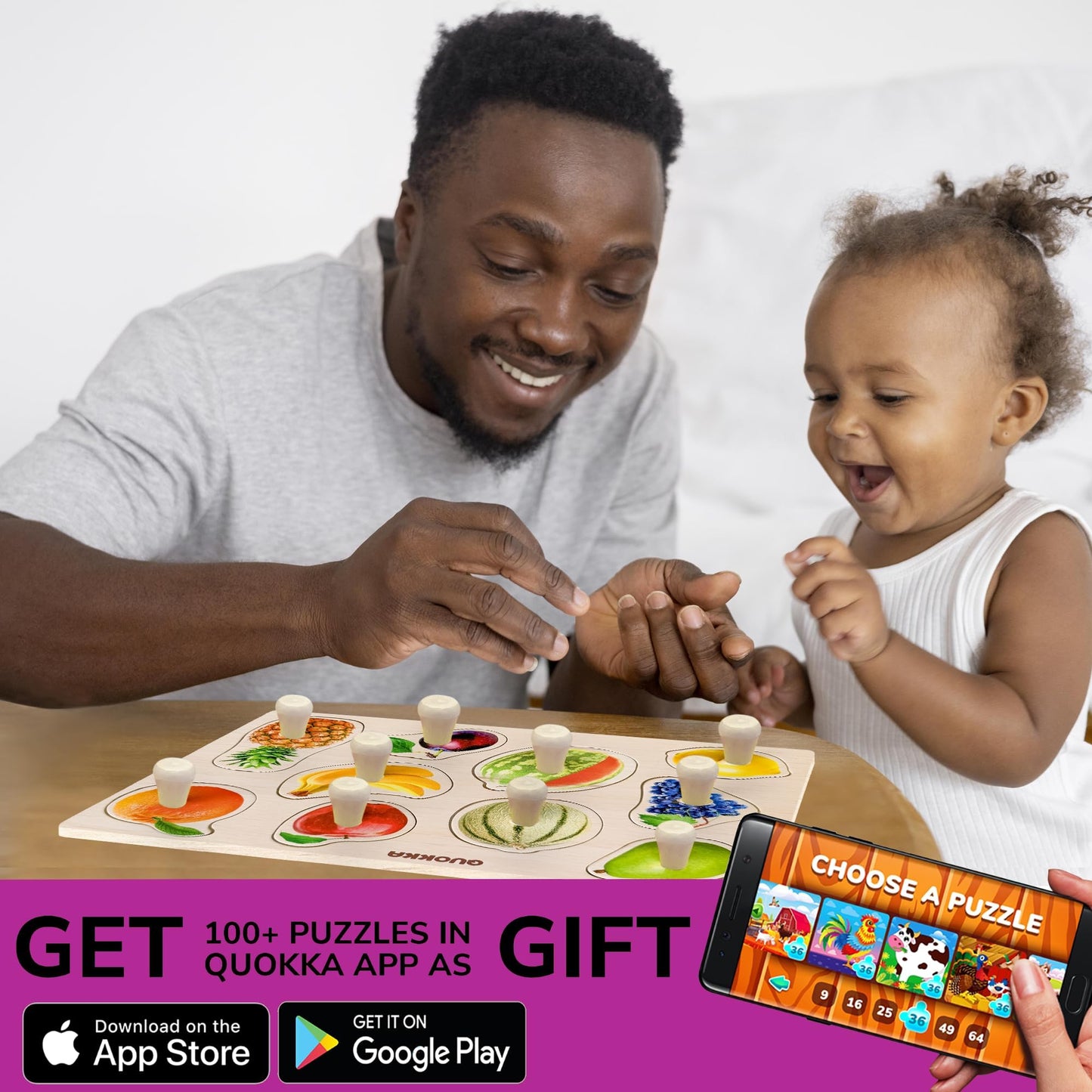 QUOKKA 8 Wooden Puzzles for Toddlers – Montessori Alphabet, Numbers & Animals