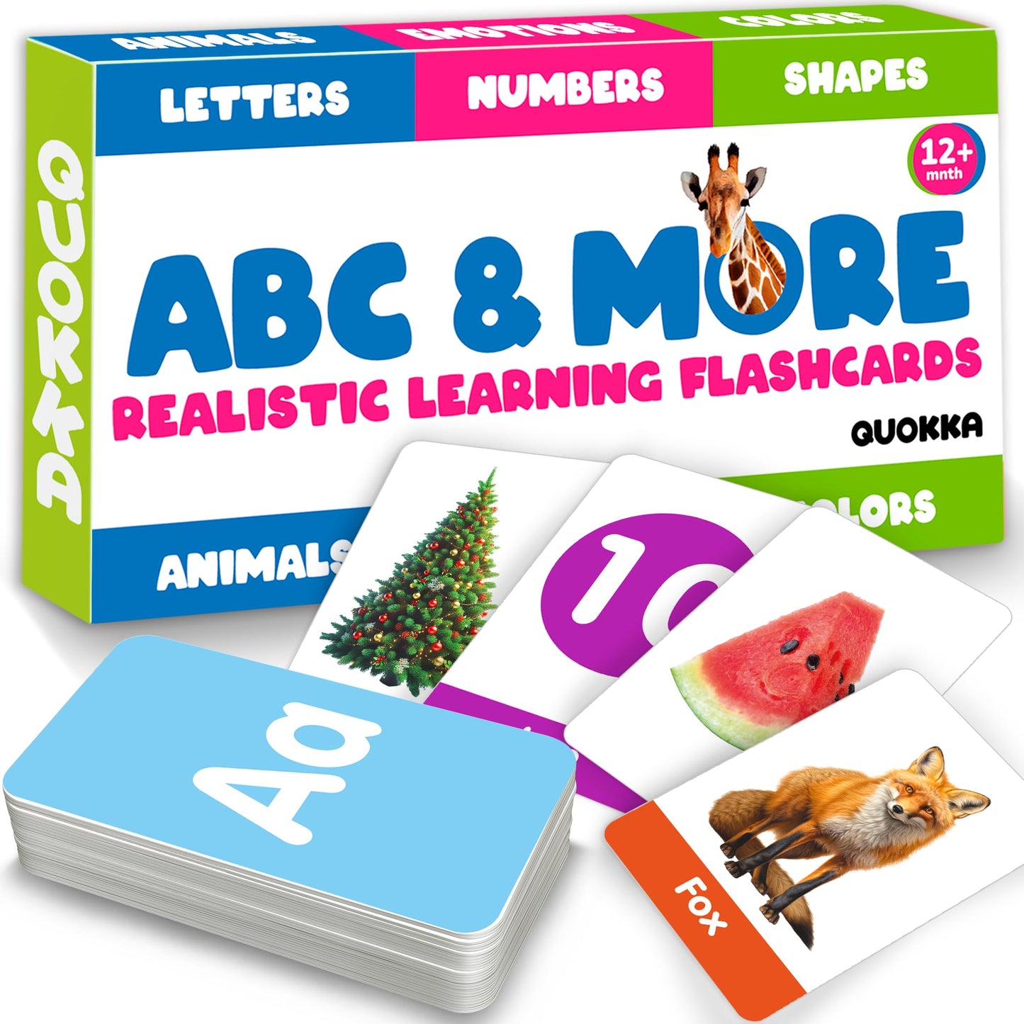 QUOKKA ABC Learning Flash Cards for Toddlers | 60 Realistic Cards – Alphabet, Numbers, Colors, Animals