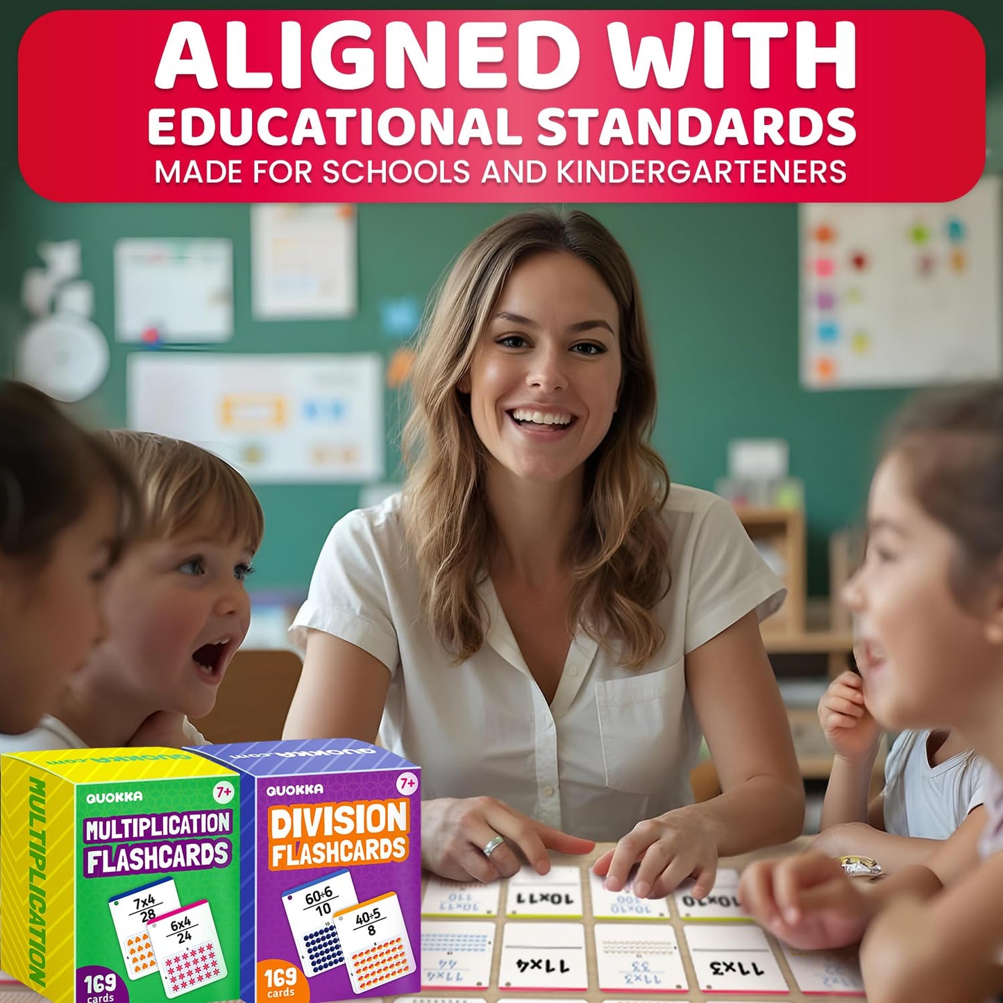 QUOKKA Multiplication & Division Flash Cards for Kids 4-8 — 338 Cards with Visual Aids, Sorting Rings