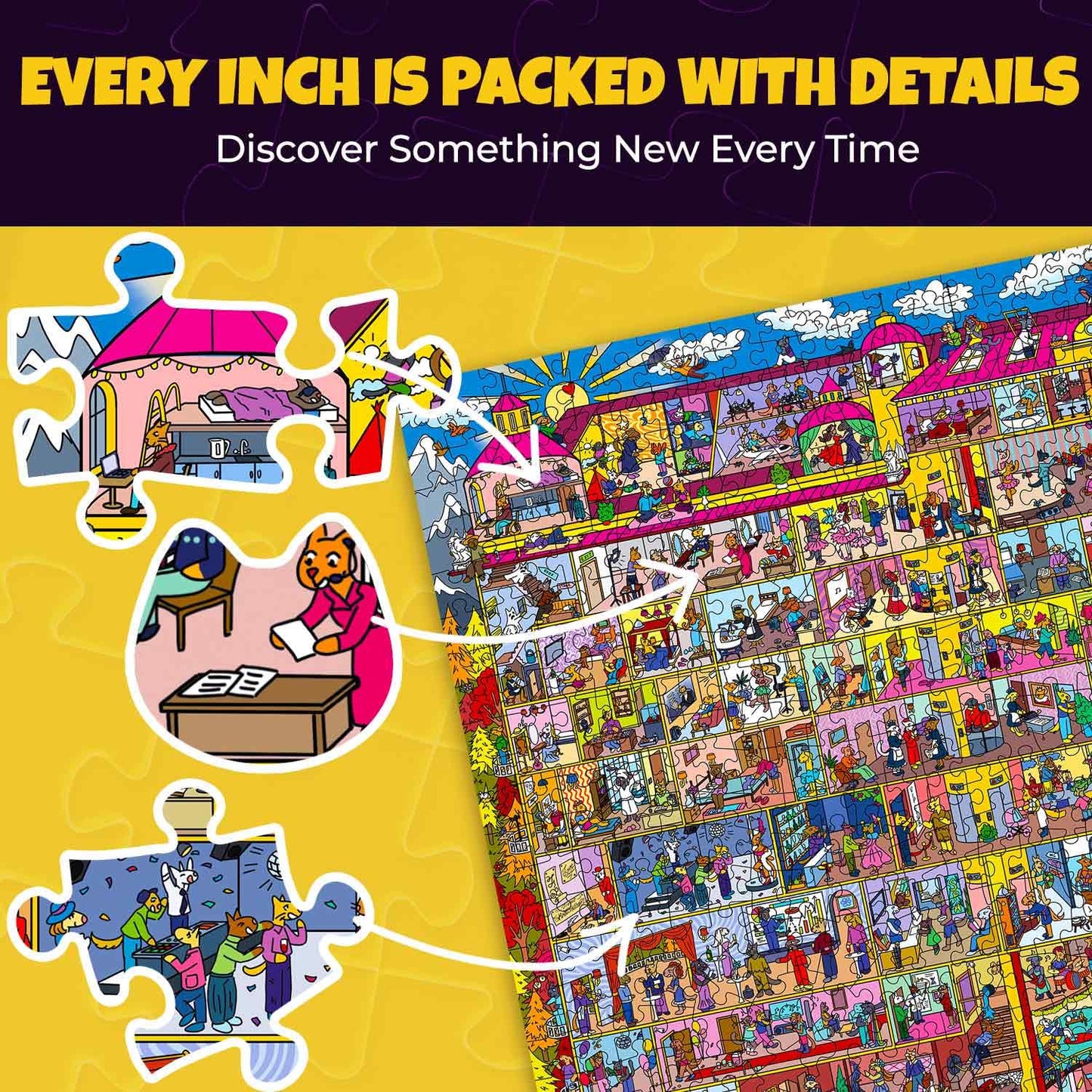 QUOKKA 1000-Piece Puzzle – Hotel Wildeluxe with Hidden Secrets & Audio Story | Focus & Relaxation | FSC Certified
