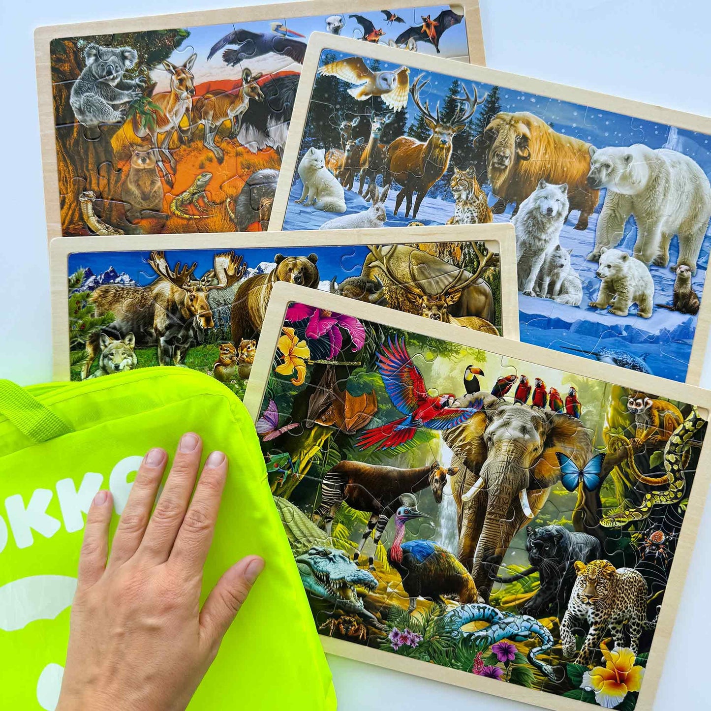QUOKKA 4-Set Puzzles – 36-Piece Wooden Montessori Animal Puzzles for Ages 3-8