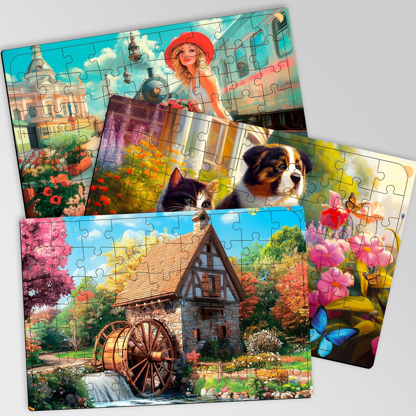 QUOKKA 3 Large-Piece Dementia Puzzles for Seniors – 100-Piece Jigsaws (Riverside, Platform, Animals)