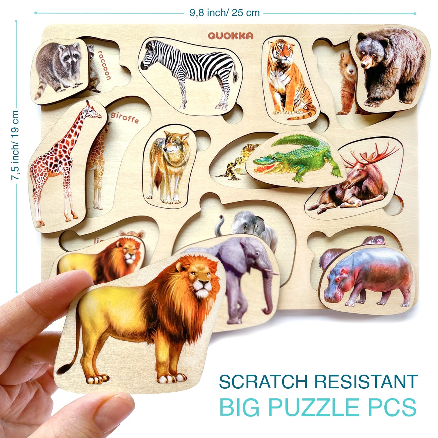 QUOKKA Wooden Puzzles for Toddlers 1-3 - 3xSET Montessori Animal Puzzles