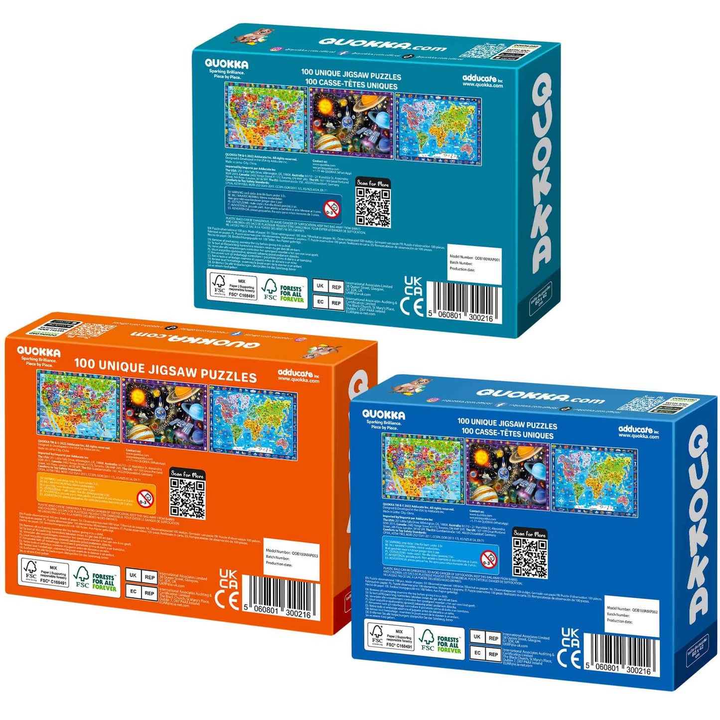 QUOKKA 100-Piece Puzzles for Kids (4-6) – 3-Puzzle Set: World Map, USA Map & Solar System | Educational Floor Puzzles by QUOKKA