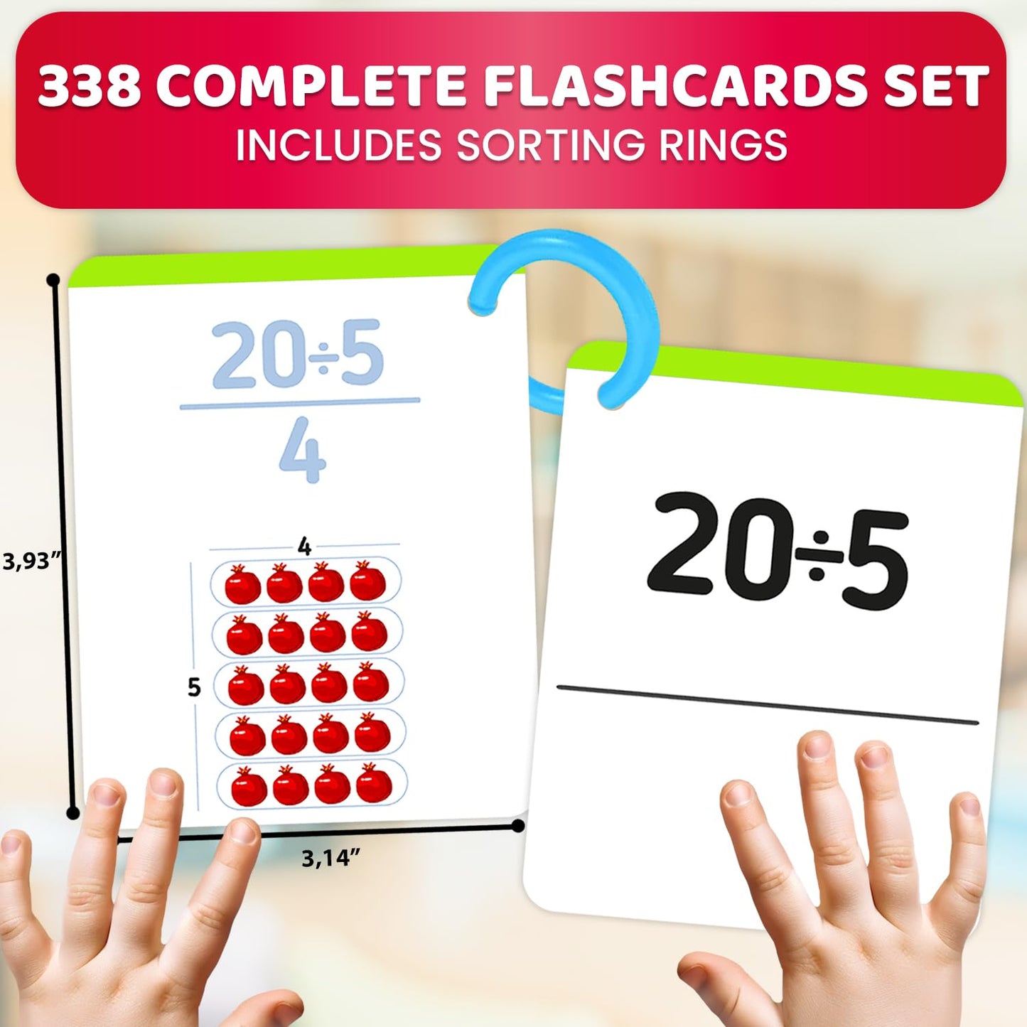QUOKKA Multiplication & Division Flash Cards for Kids 4-8 — 338 Cards with Visual Aids, Sorting Rings