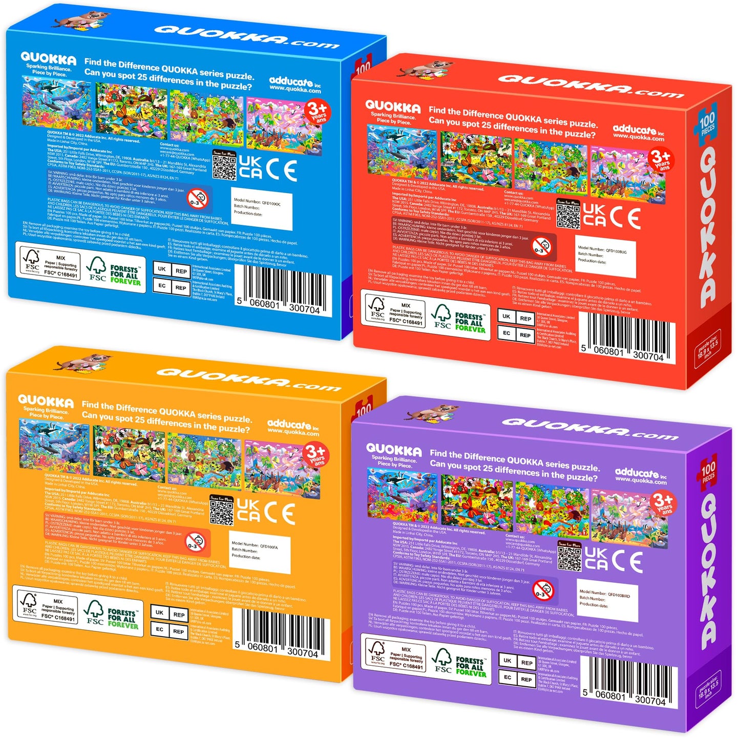 QUOKKA 100-Piece Puzzles for Kids – Ocean Forest Animals (4-Box Set)