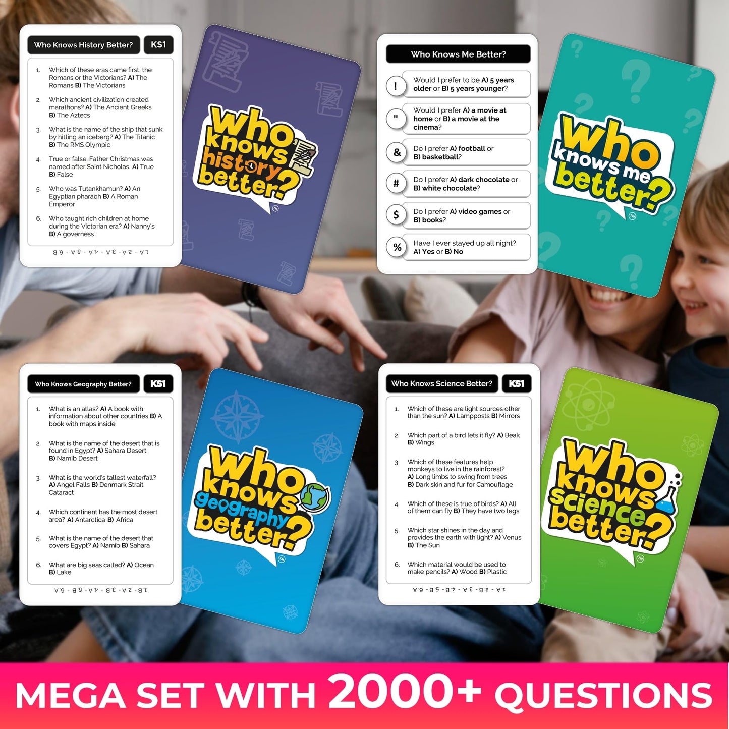 QUOKKA 4-in-1 Family Card Trivia Game | Who Knows Better? | Educational Fun for All Ages
