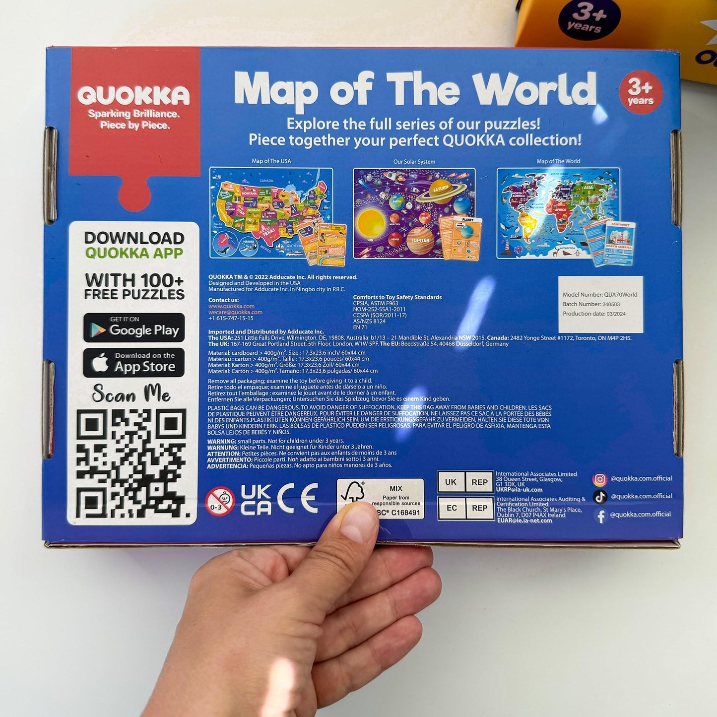 QUOKKA World Map Floor Puzzle for Kids 4-6 — 70 Pieces + 50 World Facts Cards — Continent-Shaped Gift