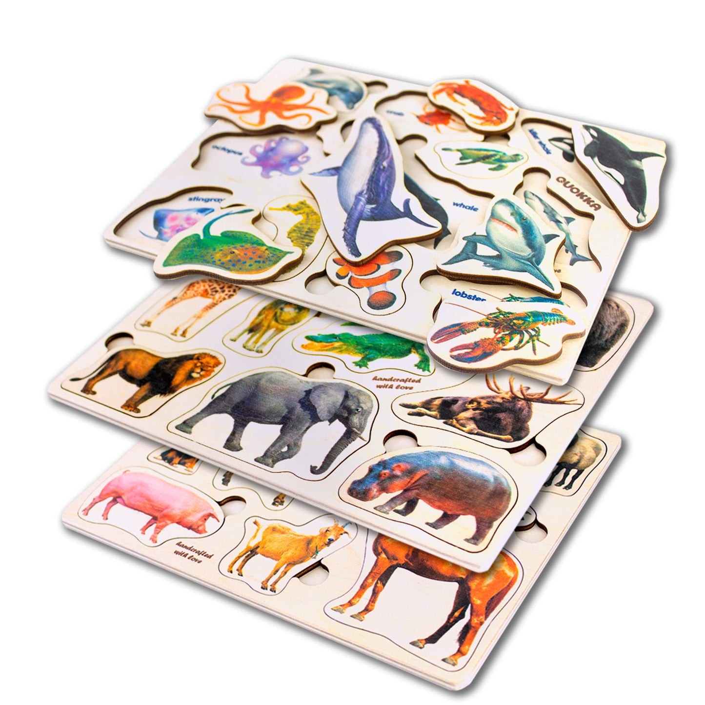 QUOKKA Wooden Puzzles for Toddlers 1-3 - 3xSET Montessori Animal Puzzles