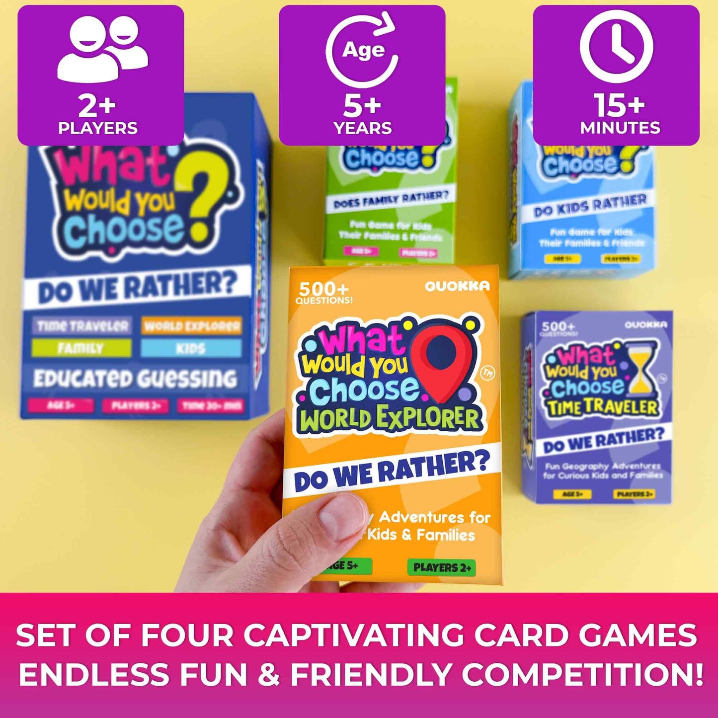 QUOKKA 4-Set What Would You Choose? Family Card Game for Kids 6-12