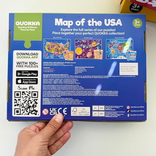 QUOKKA US Map Puzzle – 70 Pieces + 50 Flashcards for Kids 4–6