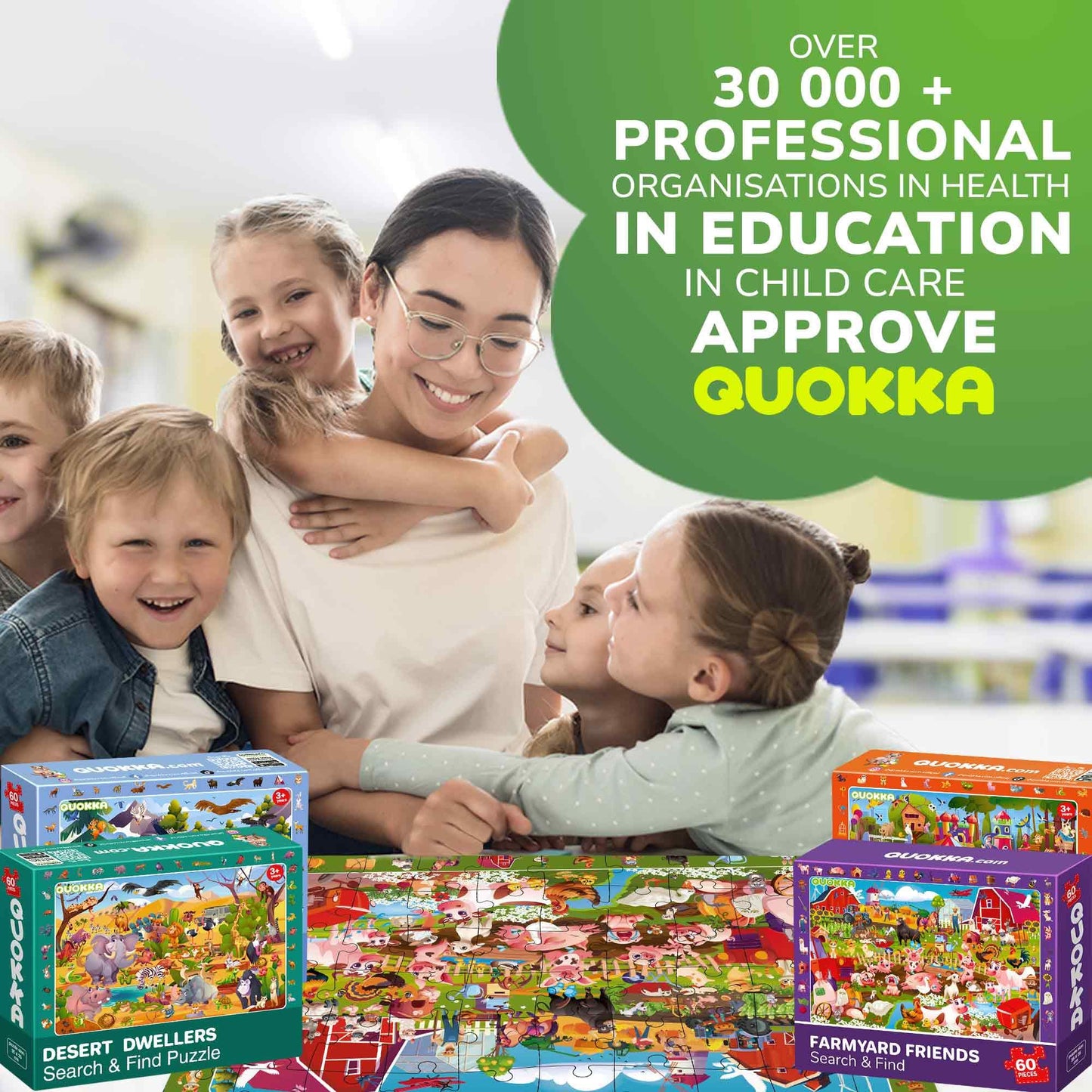 QUOKKA Puzzles for Kids 4-6 — 4-Pack 60-Piece Search & Find Animals Jigsaws | Eco-Friendly Learning Toys