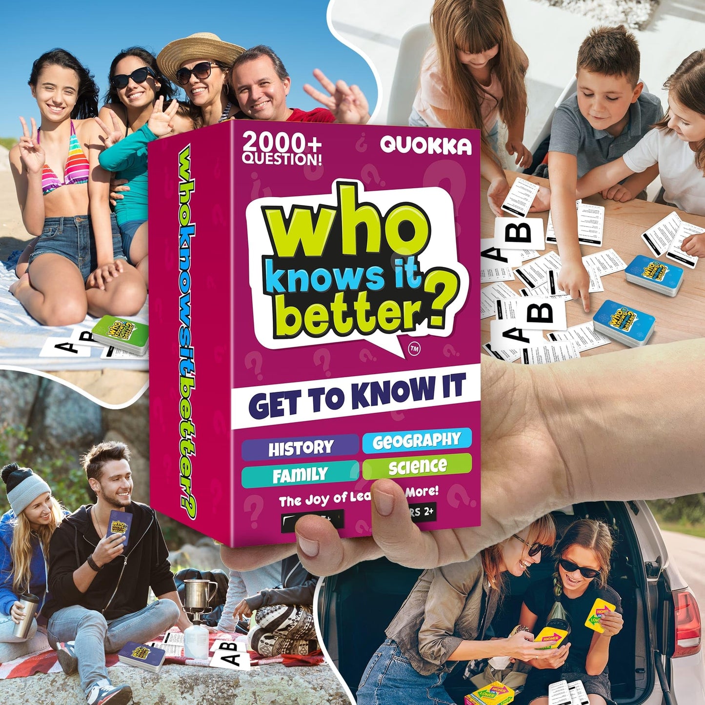 QUOKKA 4-in-1 Family Card Trivia Game | Who Knows Better? | Educational Fun for All Ages