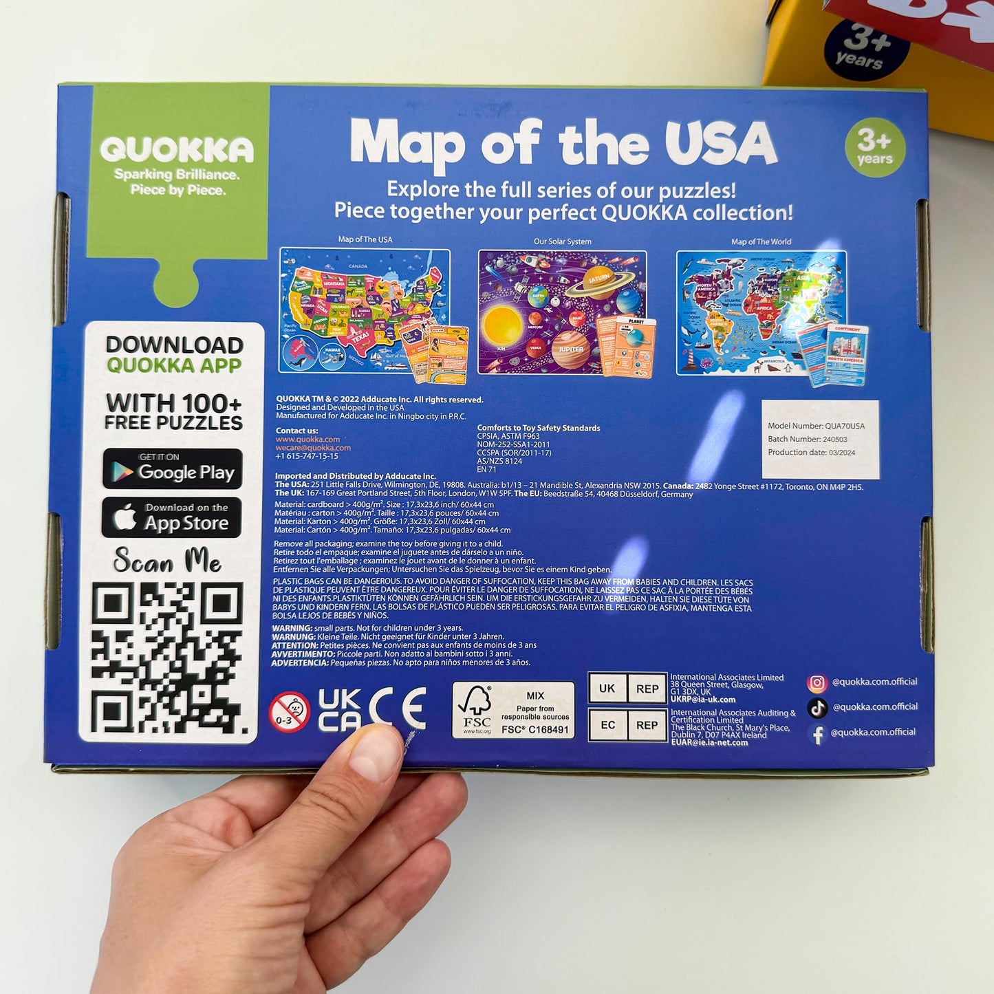 QUOKKA US Map Puzzle – 70 Pieces + 50 Flashcards for Kids 4–6