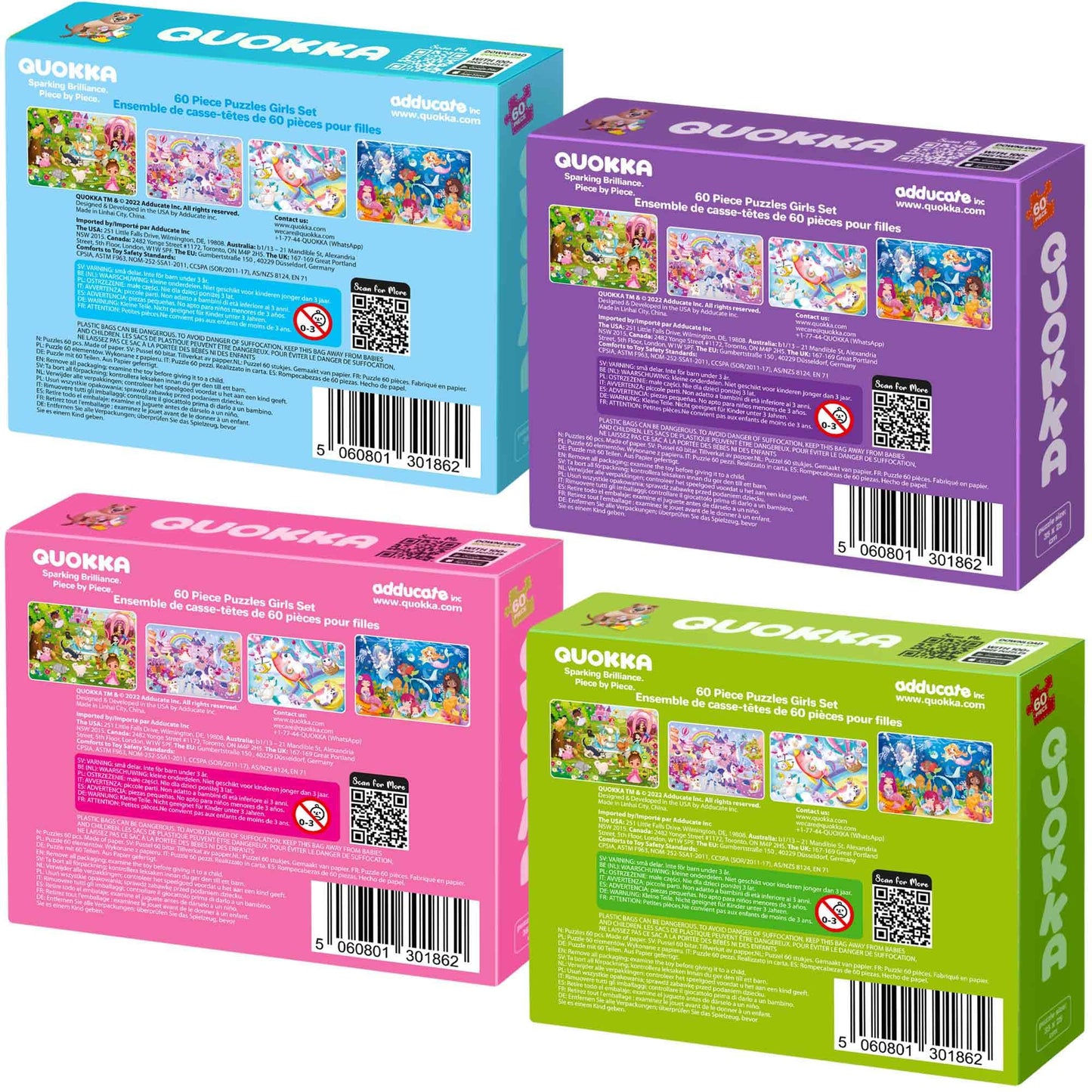 QUOKKA Puzzles for Kids 4-6 — 4x60-Piece Unicorn & Animal Jigsaw Puzzles