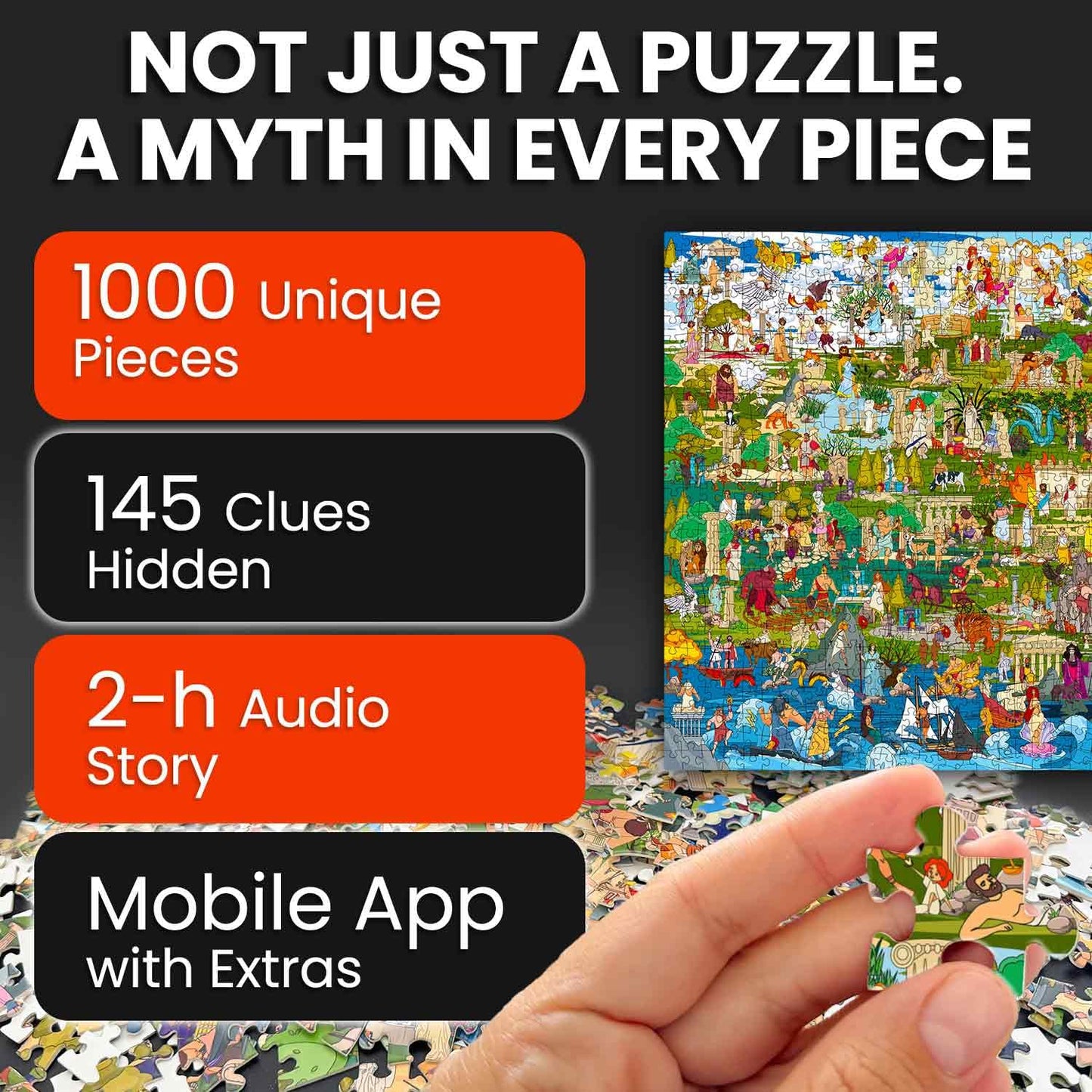 QUOKKA 1000-Piece Puzzle: Greek Gods with Secret Quests & Immersive Audio Story