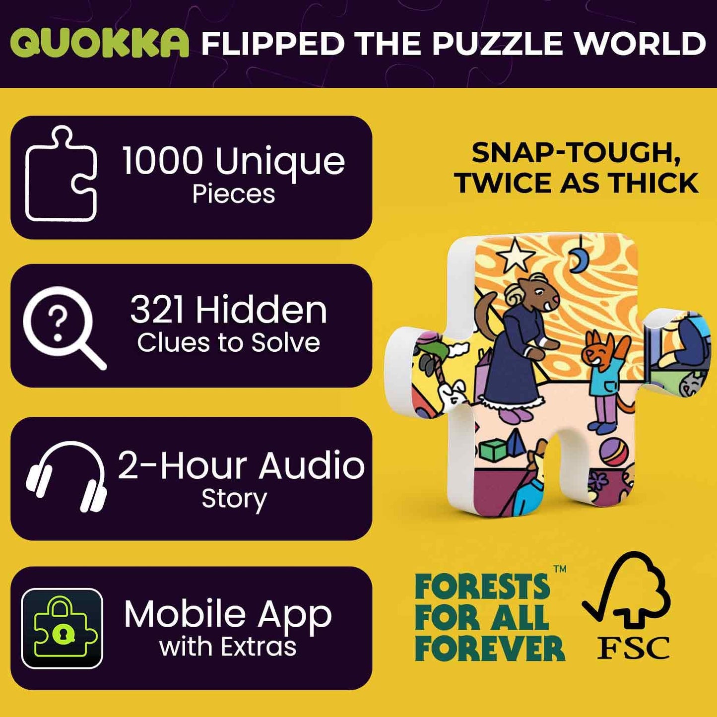 QUOKKA 1000-Piece Puzzle – Hotel Wildeluxe with Hidden Secrets & Audio Story | Focus & Relaxation | FSC Certified