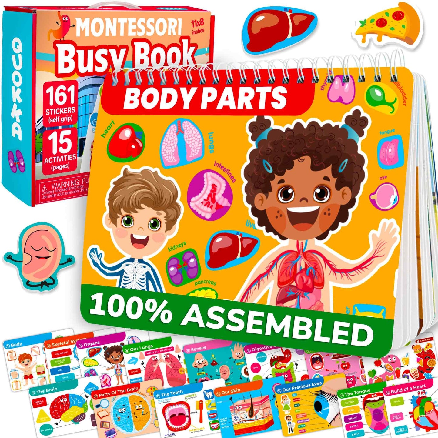 QUOKKA Human Body Busy Book for Kids 4-8 — Fully Assembled Montessori Anatomy Activities
