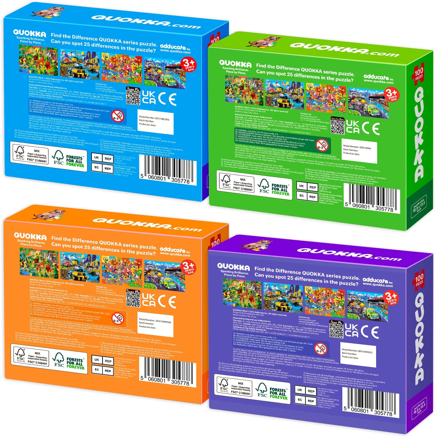 QUOKKA 100-Piece Puzzles for Kids 4-10 | Cars, Safari Animals & Construction Vehicles