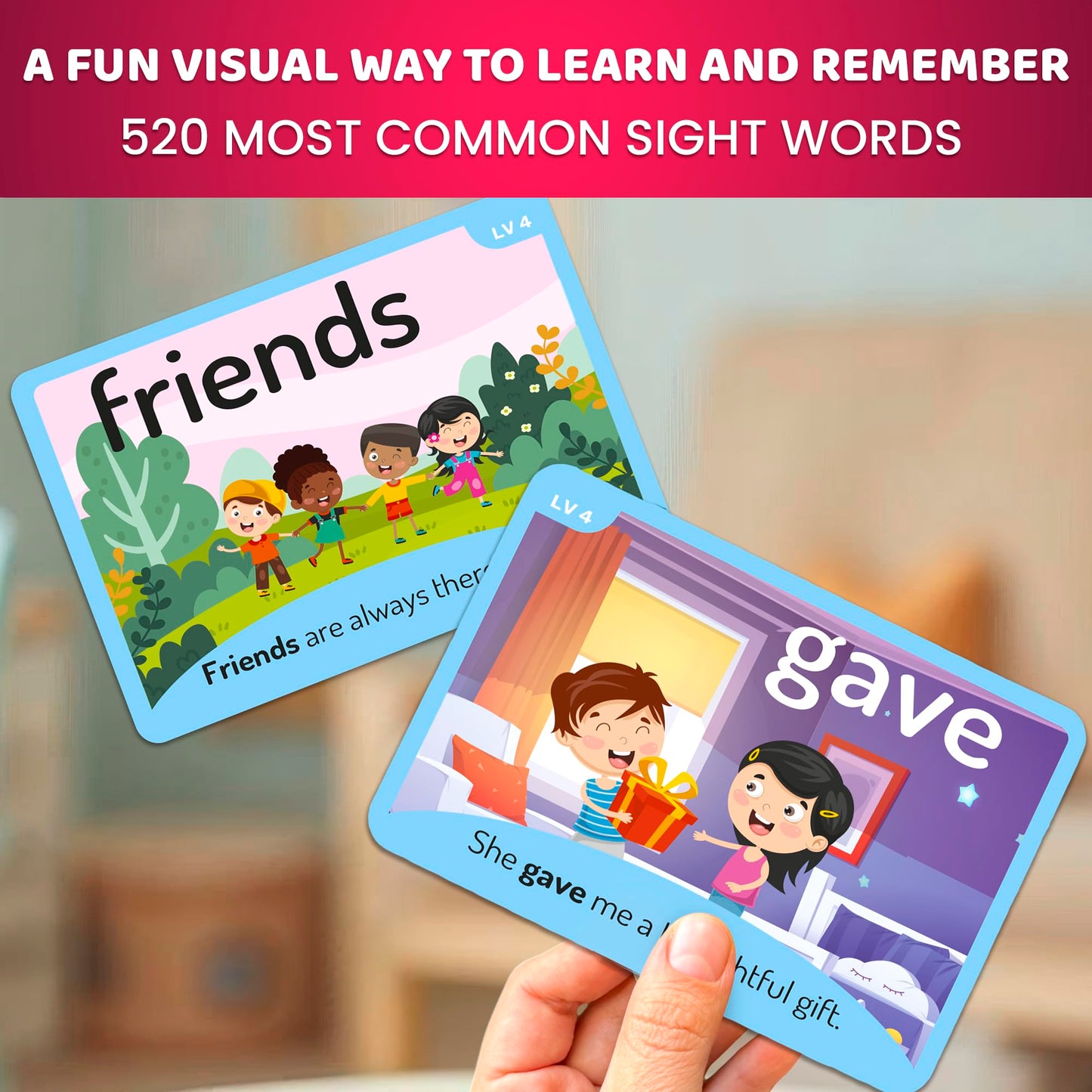 QUOKKA 520 Sight Words Flash Cards with Images & Sentences – Dolch & Fry Lists for Reading Fluency