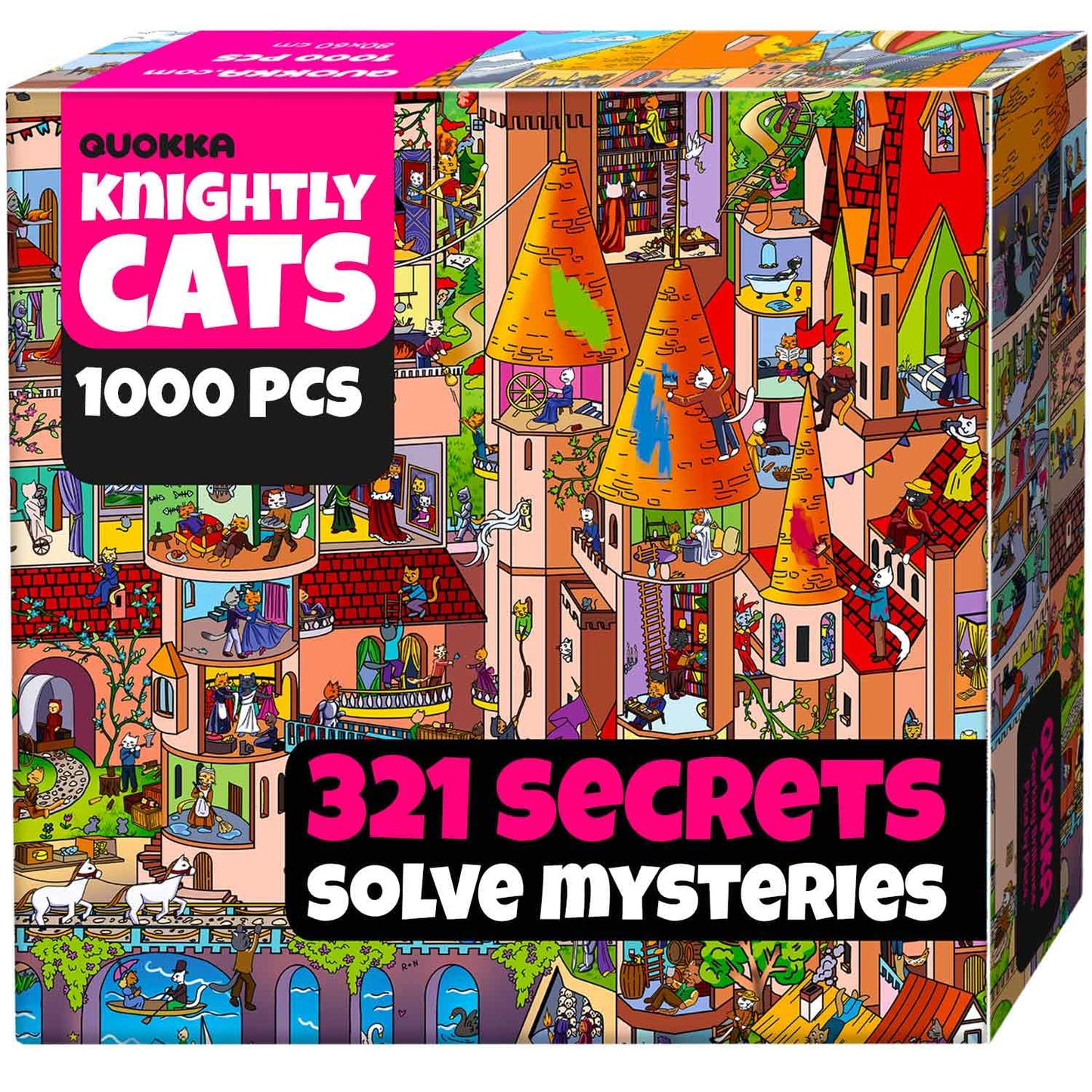 QUOKKA Knightly Cats 1000-Piece Jigsaw Puzzle – Premium Box & Extra Challenge Envelopes