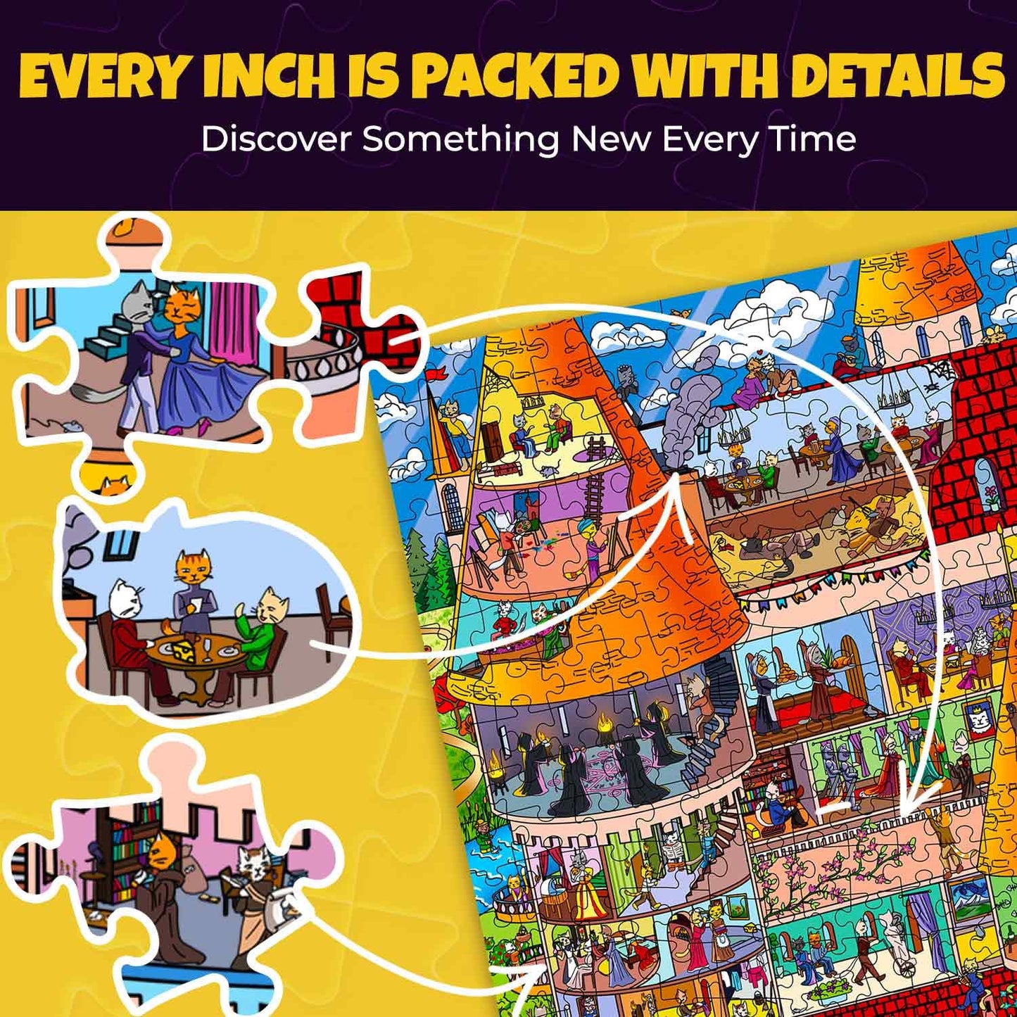 QUOKKA Knightly Cats 1000-Piece Jigsaw Puzzle – Premium Box & Extra Challenge Envelopes
