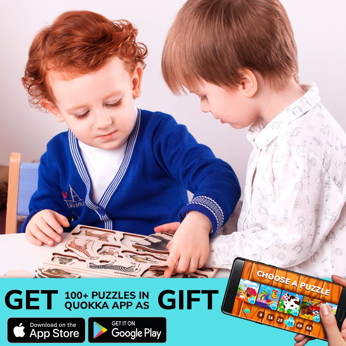 QUOKKA Wooden Puzzles for Toddlers 1-3 - 3xSET Montessori Animal Puzzles