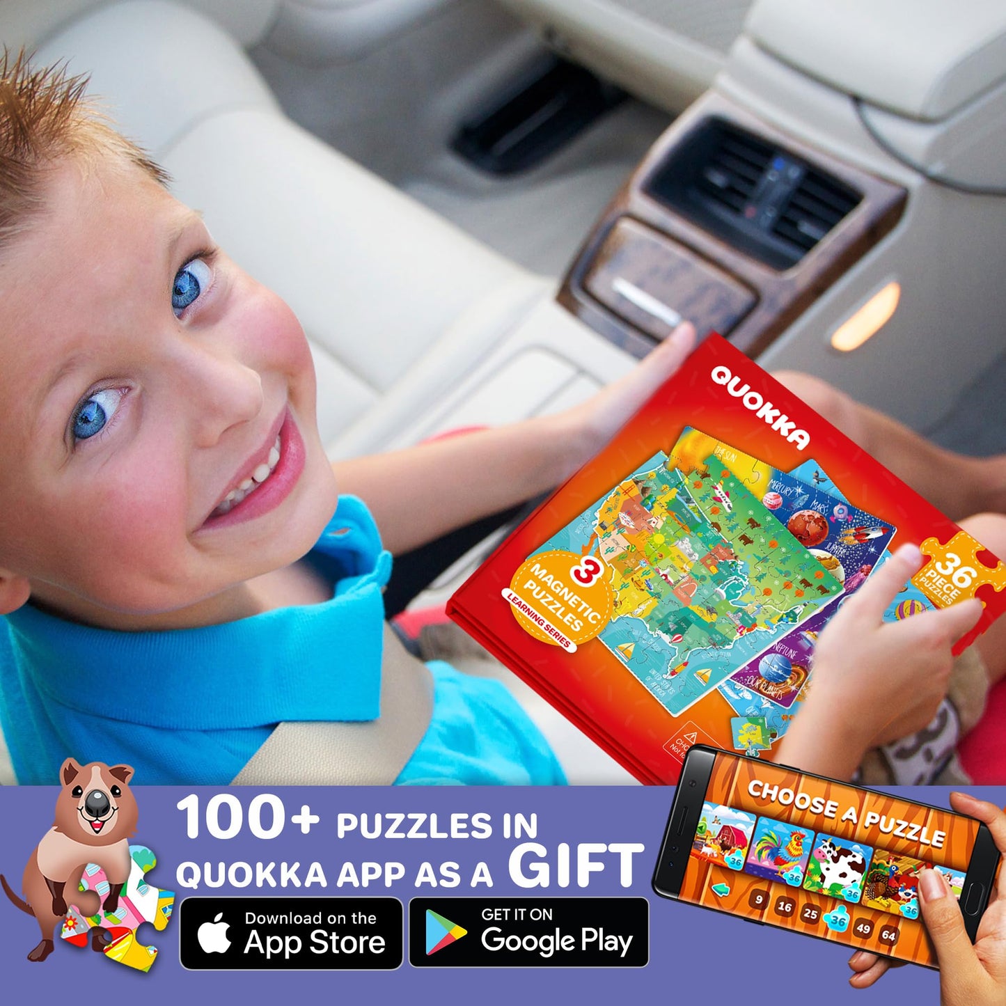 QUOKKA Magnetic Puzzles for Kids 4-6 | 36-Piece & 60-Piece Travel Puzzles | USA, World & Space