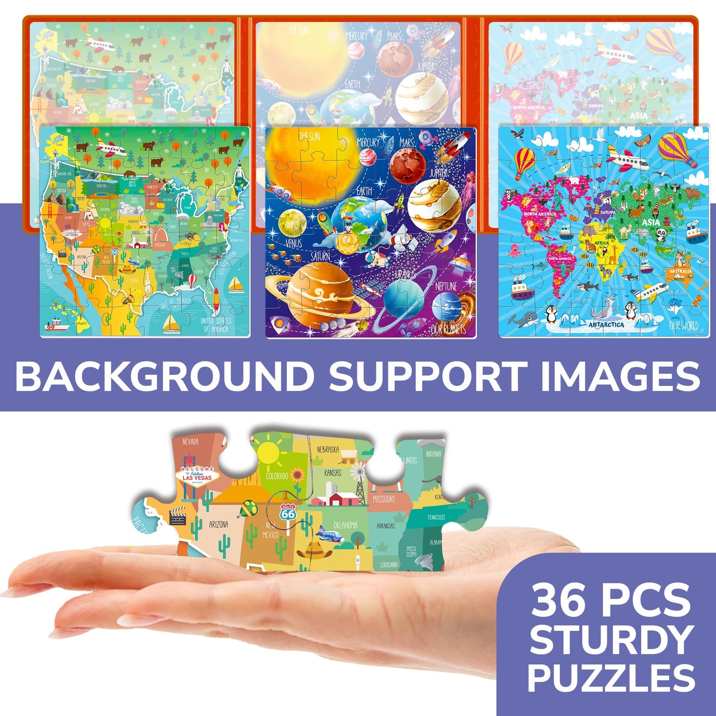 QUOKKA Magnetic Puzzles for Kids 4-6 | 36-Piece & 60-Piece Travel Puzzles | USA, World & Space