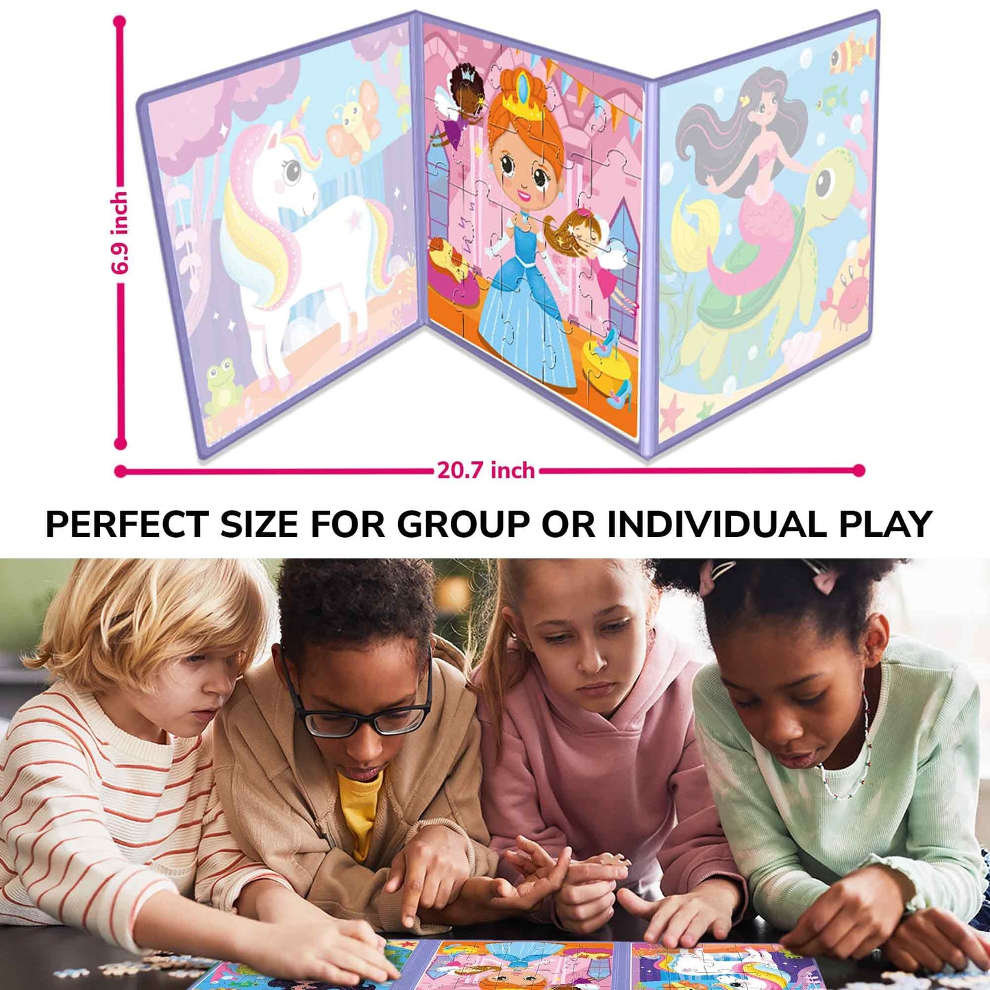 QUOKKA Magnetic Toddler Puzzles – 20-Piece Travel Book for Ages 2-5 (Unicorns, Princesses, Fairies & Mermaids)