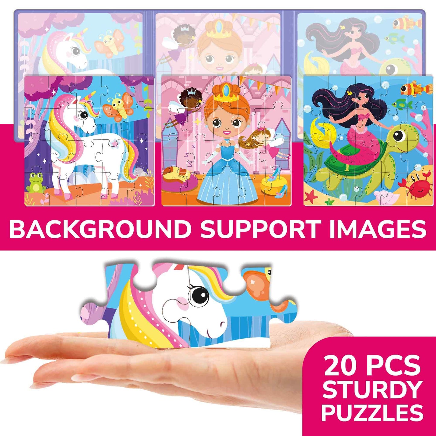 QUOKKA Magnetic Toddler Puzzles – 20-Piece Travel Book for Ages 2-5 (Unicorns, Princesses, Fairies & Mermaids)
