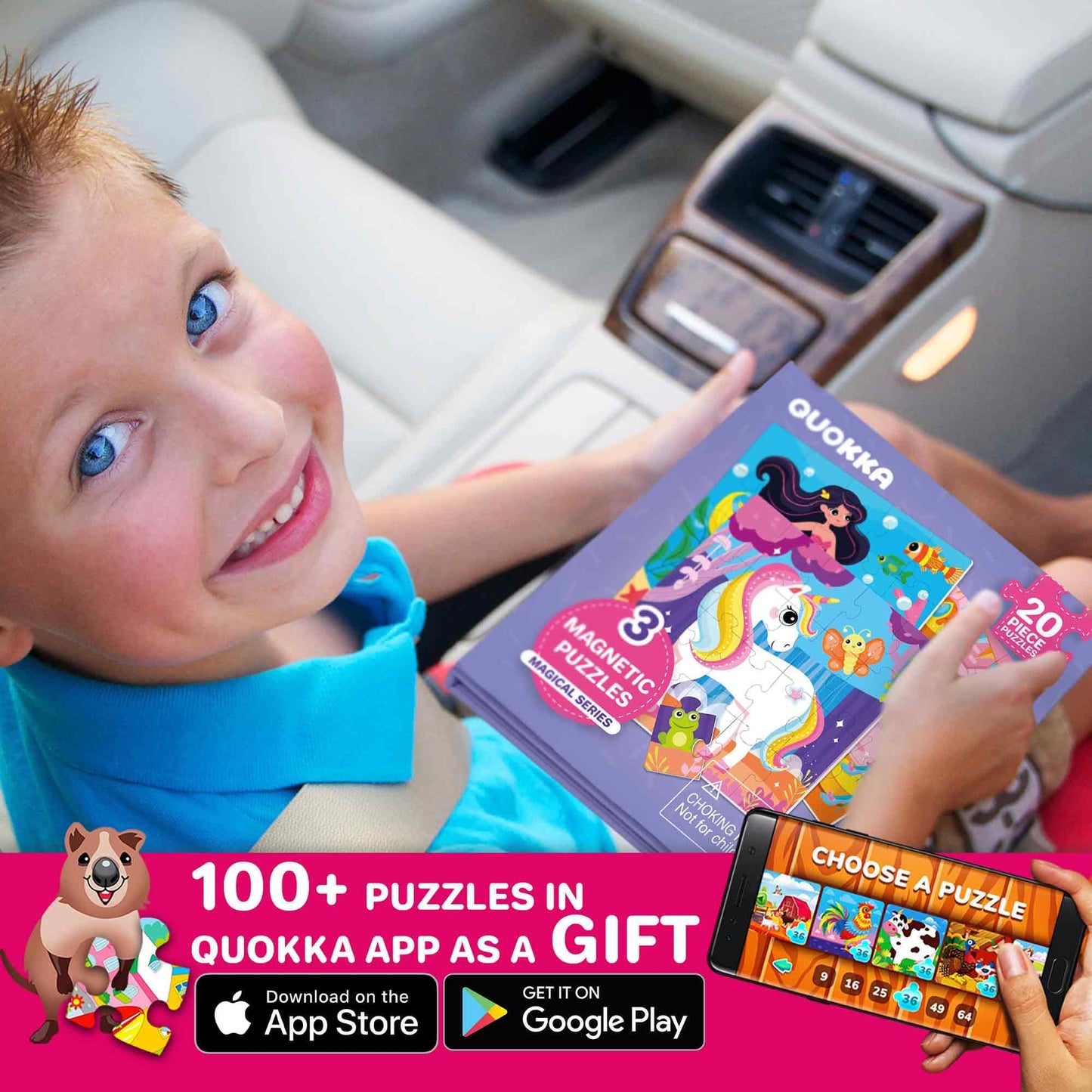 QUOKKA Magnetic Toddler Puzzles – 20-Piece Travel Book for Ages 2-5 (Unicorns, Princesses, Fairies & Mermaids)