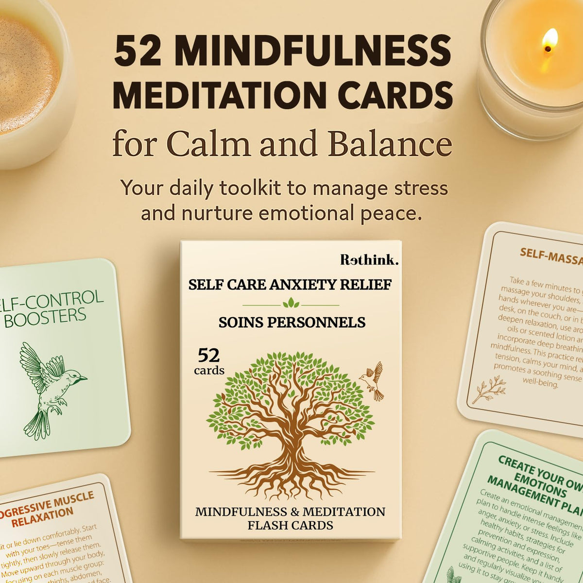 QUOKKA 52 Mindfulness Cards for Calm, Focus & Emotional Balance | Self-Care & Anxiety Relief