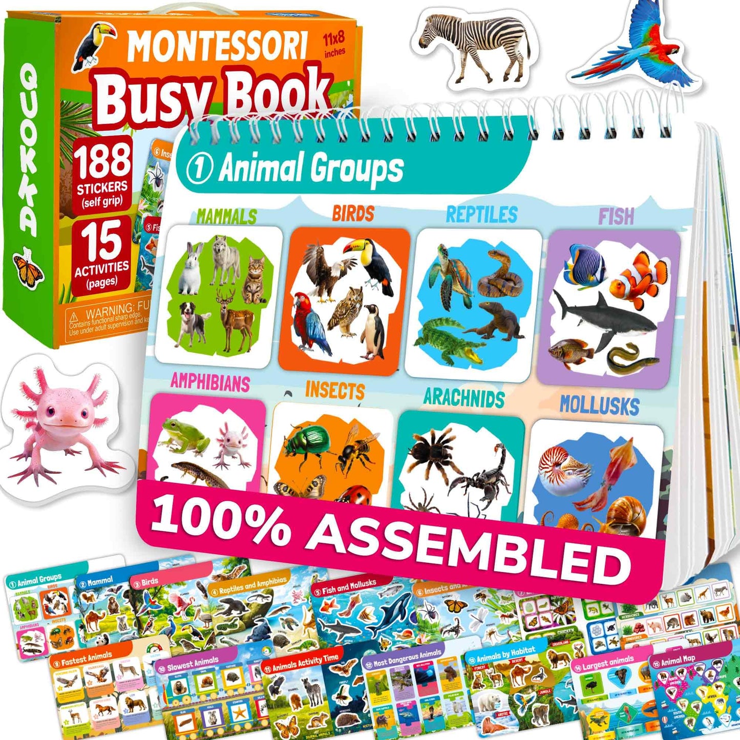 QUOKKA Montessori Busy Book for Ages 4-8 — 15 Wildlife Animal Themes & Pre-K Learning