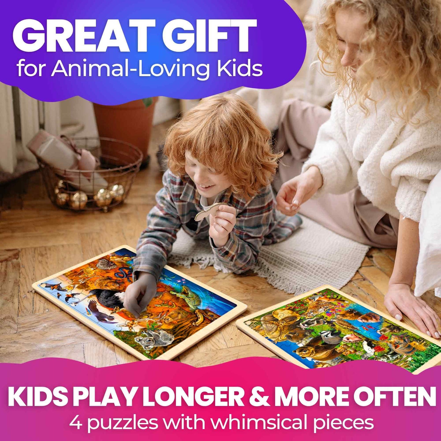 QUOKKA 4-Set Puzzles – 36-Piece Wooden Montessori Animal Puzzles for Ages 3-8