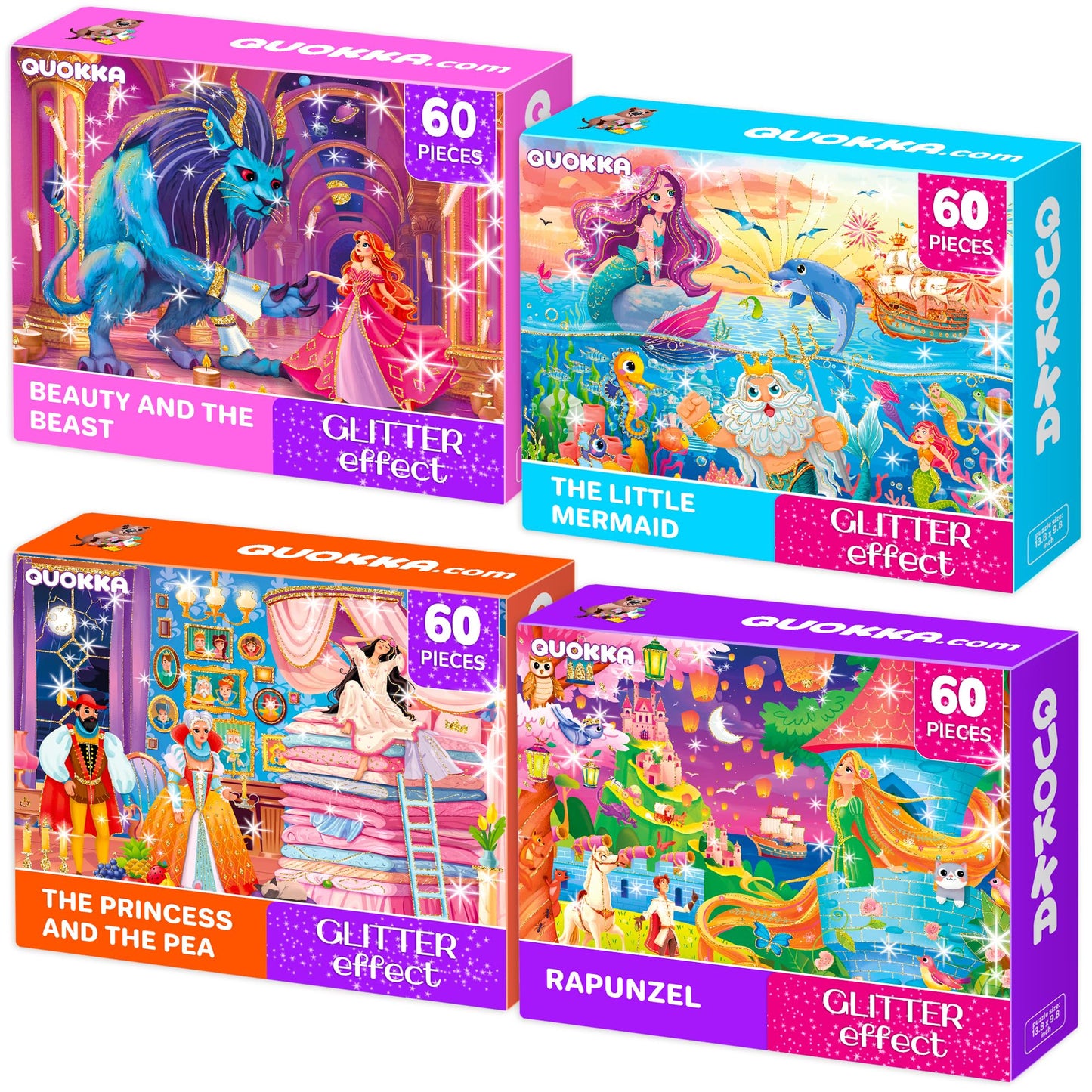 QUOKKA Puzzles for Kids Aged 4-6 — 4-Pack 60-Piece Fairy Tale Puzzles (FSC Certified)